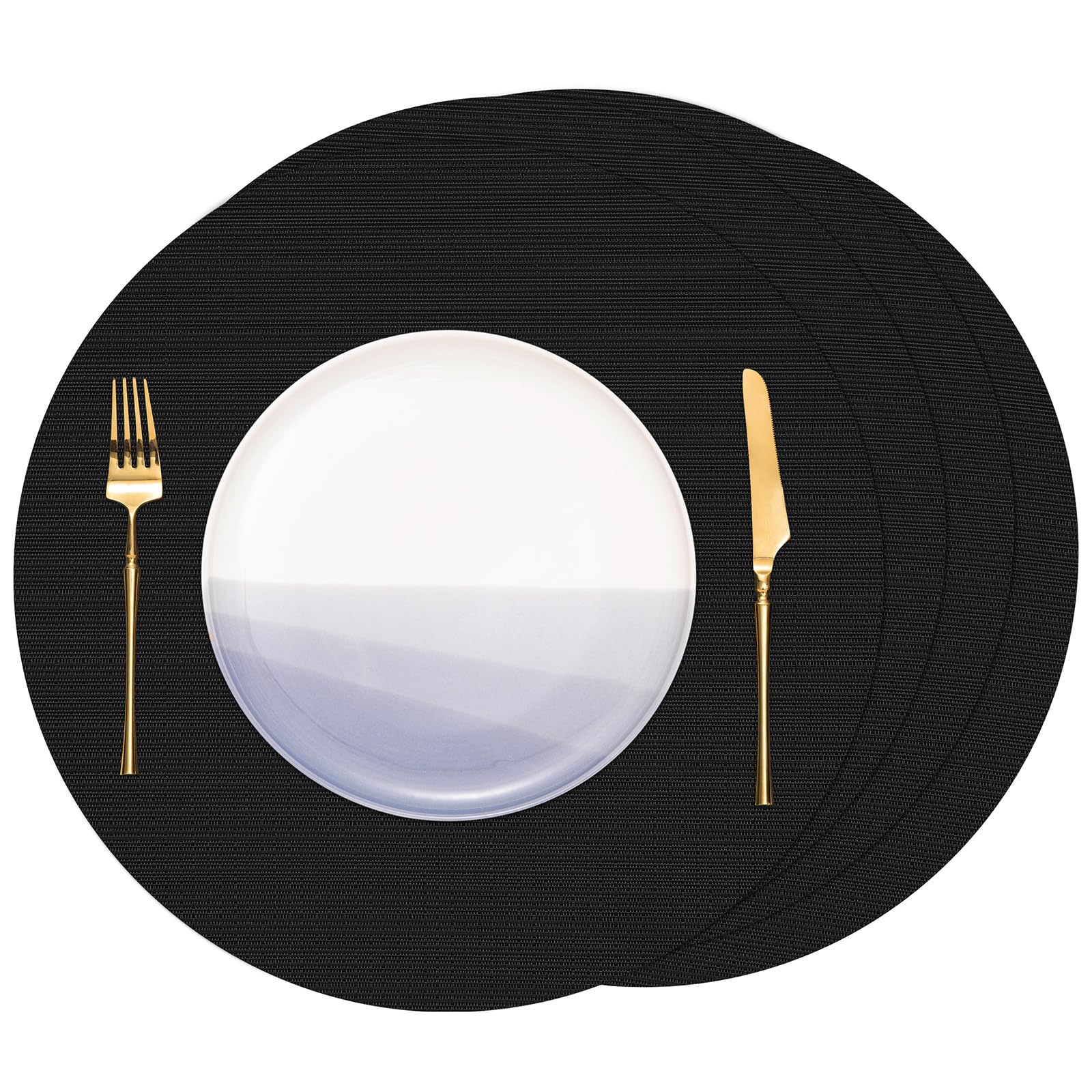 Banchif Tischsets Rund, Tischsets Abwaschbar 6er Set Platzdeckchen PVC Rund rutschfest Platzsets Abwischbar Tischsets Gewebte Platzdeckchen Vinyl Platzsets Durchmesser 38cm