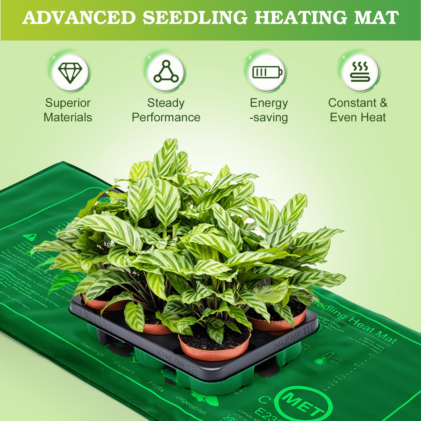 Alfombrilla Térmica con Termostato, 25 x 52.5 cm, 20W Alfombrilla de Calor para de Plántulas Impermeable, Manta Calefactora de Germinación, Estera Térmica para Plantas, Reptiles y Anfibios