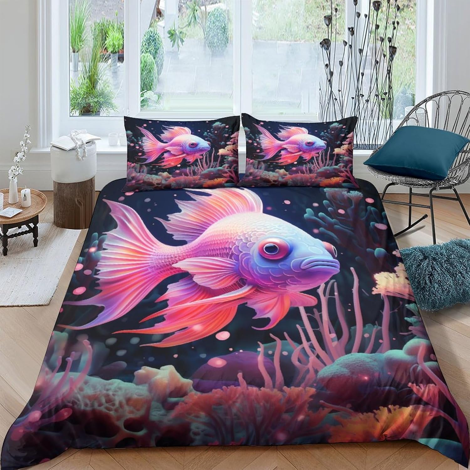 Housse de couette animaux marins 200x200 cm en microfibre douce avec fermeture éclair