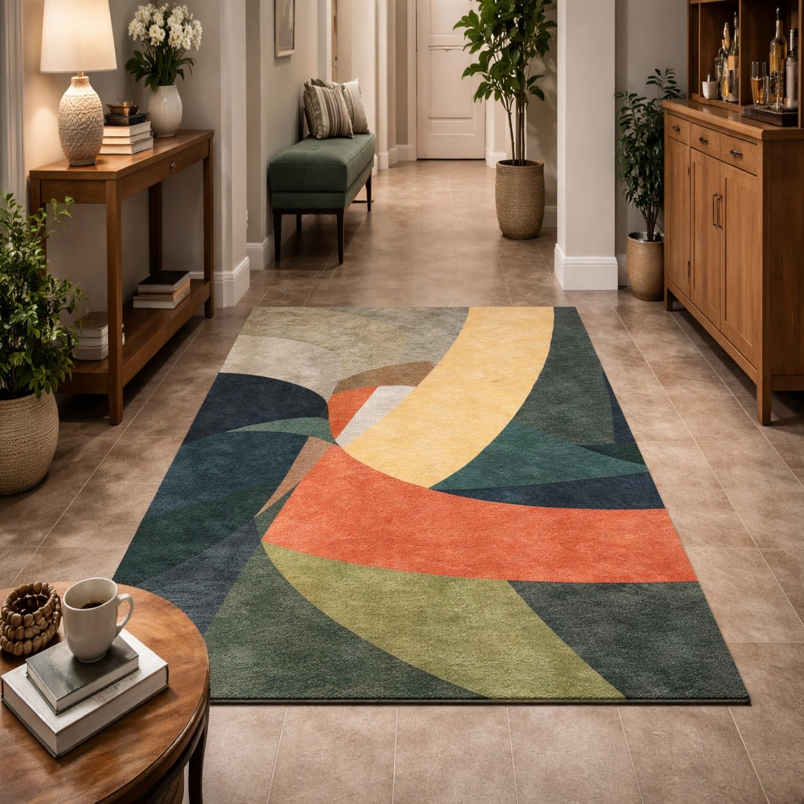 Tapis de salon facile d'entretien poil ras 180x270cm jaune
