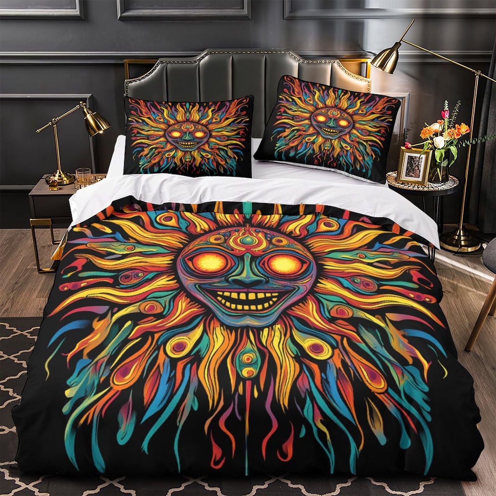 Housse de couette soleil psychédélique 3D en microfibre premium 200x200