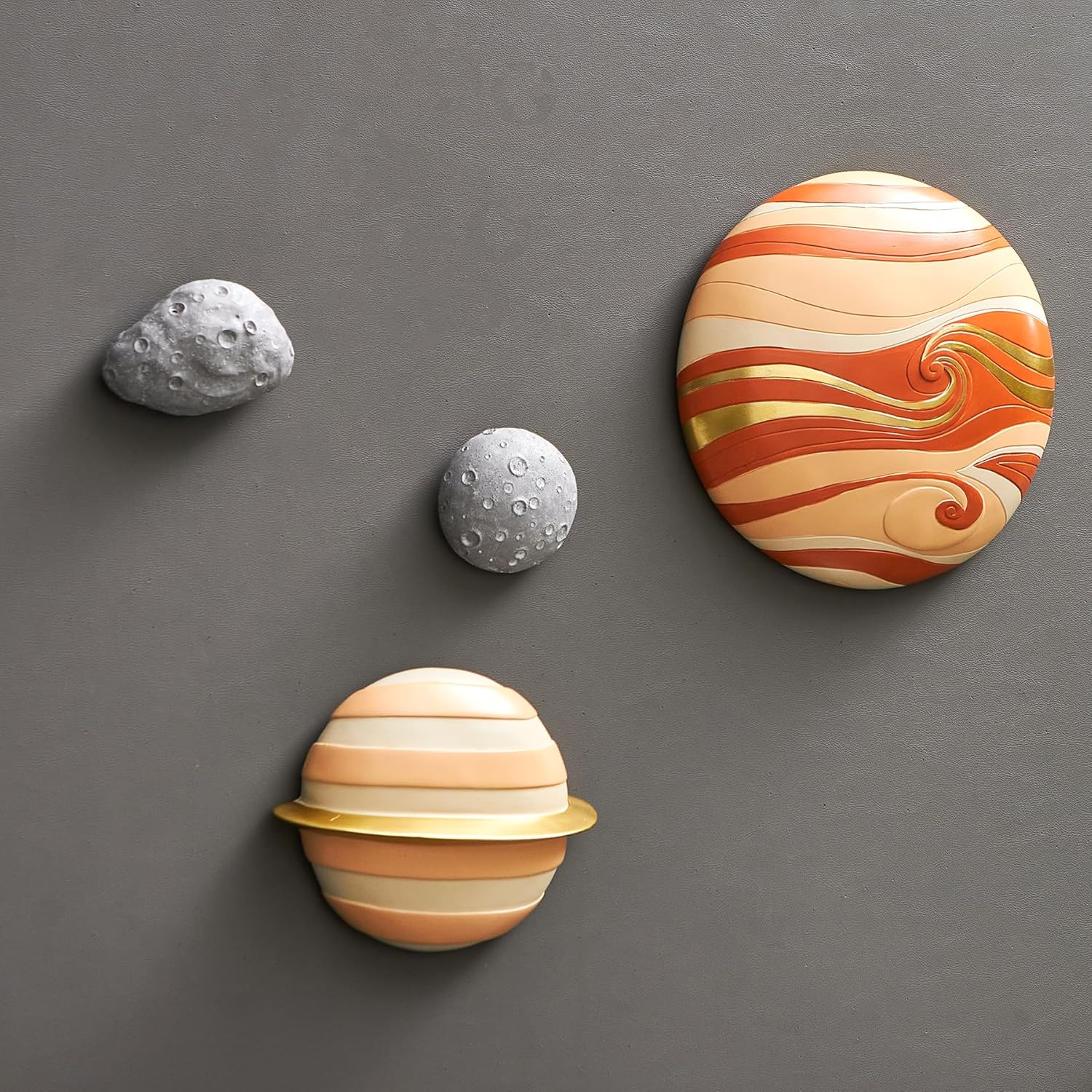 4Pcs Outer Space Planets Wall Decor Boys Room Decor, Modern Wall Sculptures Planet Space Decorations for Kids Room Decor, 3D Outer Space Theme Bedroom Wall Decor for Nursery Decor Christmas Gift Planets - B