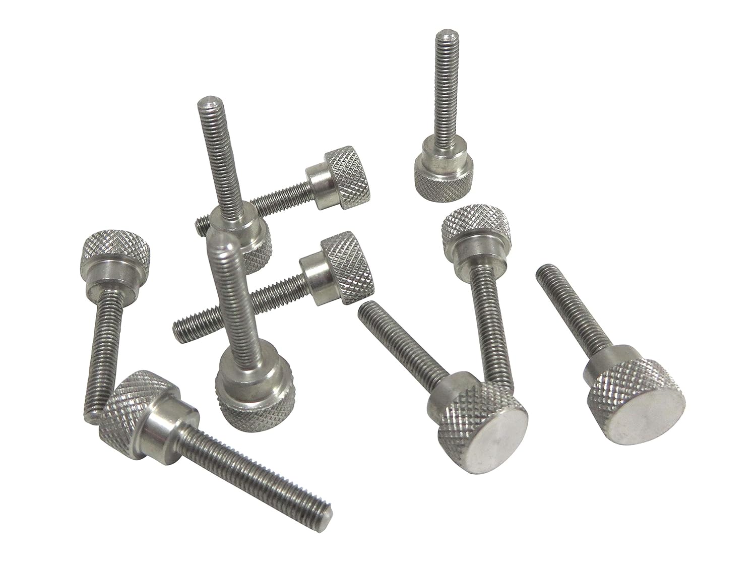 10 Pack 10-32 x 1 Inch Threads 303 Stainless Steel Diamond Knurled Thumb Screws Knobs with Straight Shoulders Right-Hand Threads SAE Flat Tip Uncoated