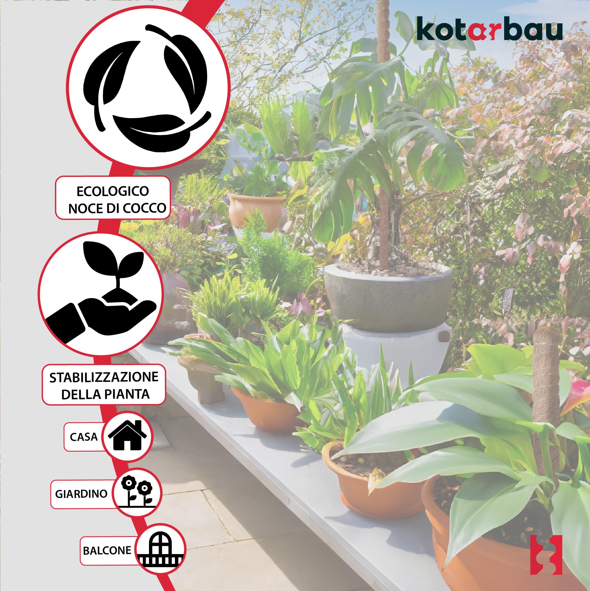KOTARBAU® Tutori per Piante - ⌀ 3,2 x 180 cm - Palo di Muschio per Monstera - Fibra di Cocco - Palo per Piante - Marrone - Stecche di Supporto - Bastone Fibra di Cocco