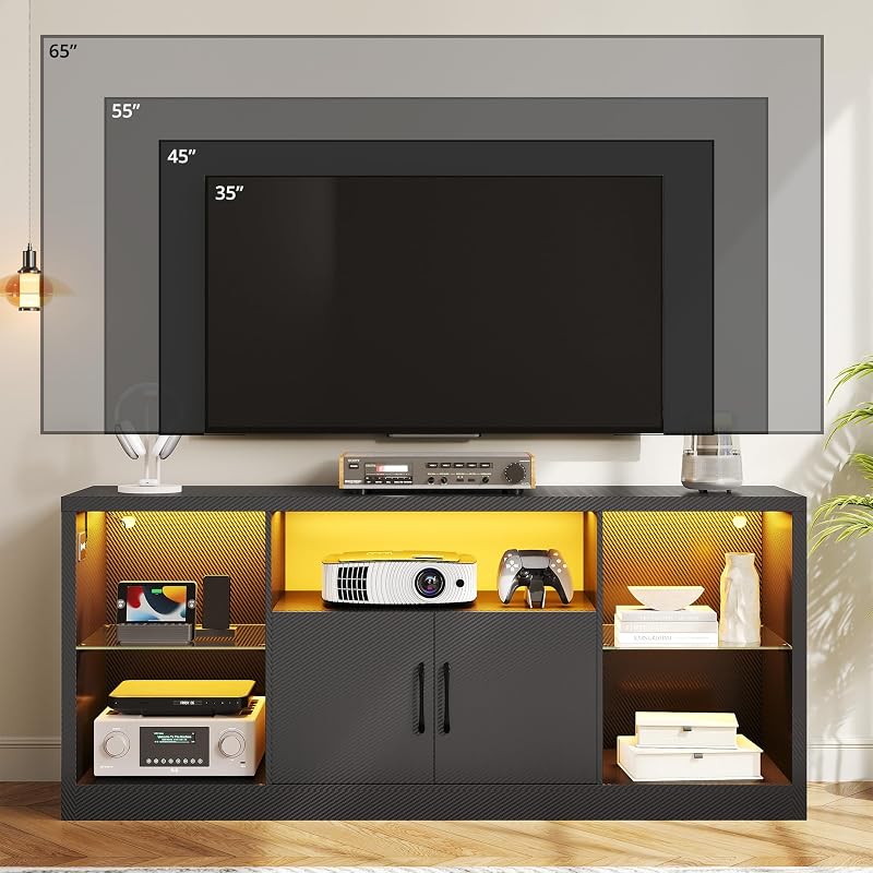 IRONCK 59" TV Stand for TVs up to 65", LED Entertainment Center, Black image 4