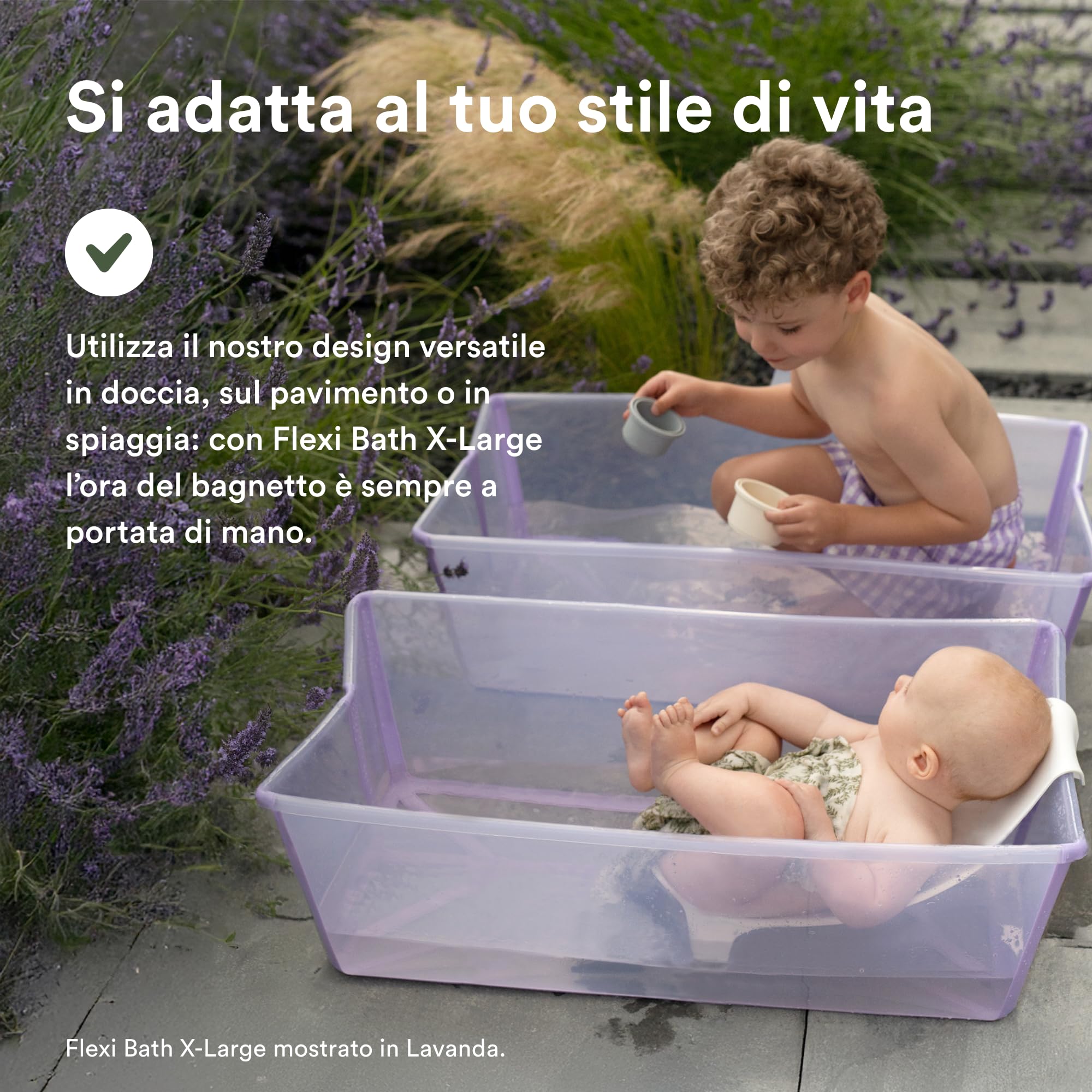 Stokke Flexi Bath XL (Sandy Beige) con Supporto per neonati - Durevole e Facile da conservare - Ideale per neonati fino ai 48 mesi