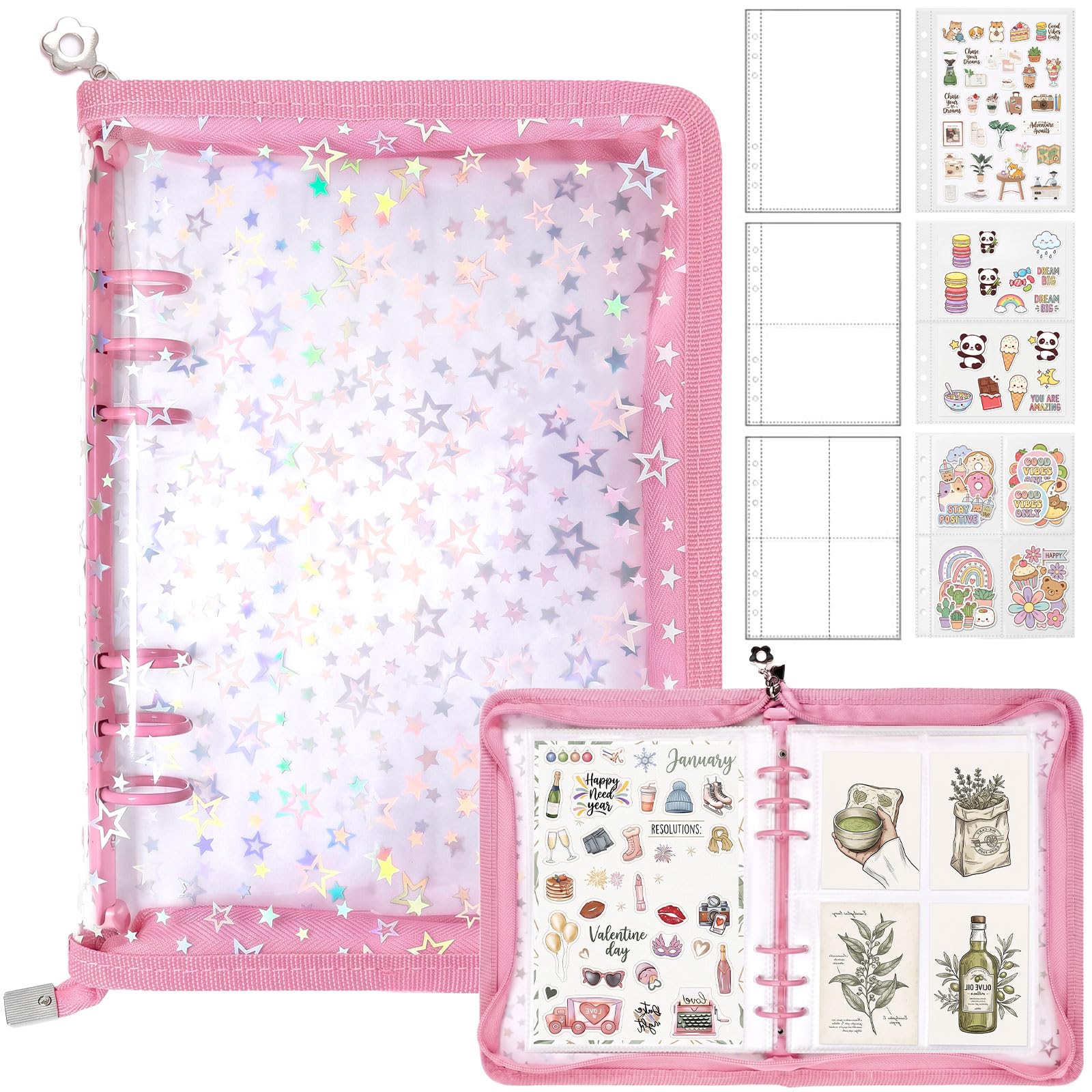 A5 Sticker Storage Binder, 360-Pocket Album Organiser, 6 Rings with Zipper