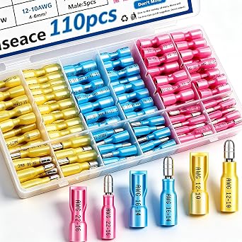 smseace 110PCS Heat Shrink Bullet Connectors Assortment Kit 22-10AWG Waterproof Bullet connectors Heat Shrink Female&Male Terminal for Automotive Boat Stereo Industrial Equipment