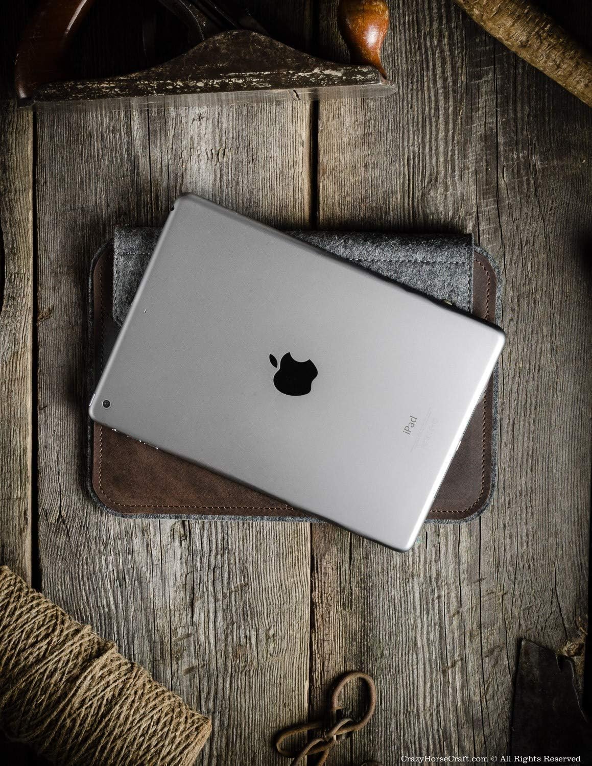 iPad Pro 12.9 inch leather case, Wood Brown iPad Pro 11 bag, iPad 10.2 inch sleeve 100% wool felt Apple pencil/pen handmade genuine Crazy Horse leather, iPad Air 10.9 cover, Crazy Horse Craft