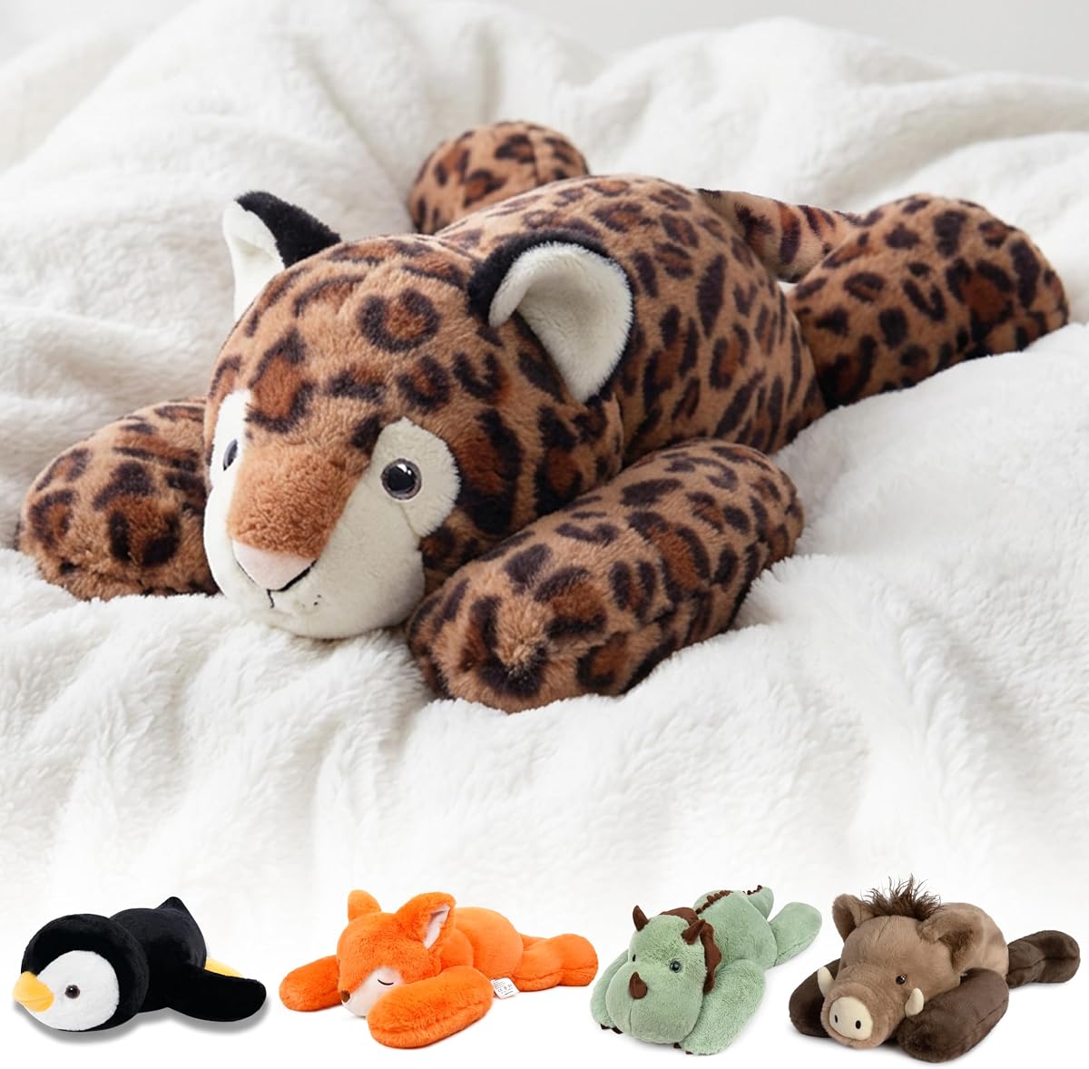 Niuniu Daddy Animal de peluche con peso, 20 en 3.3 libras, peluche calmante de leopardo