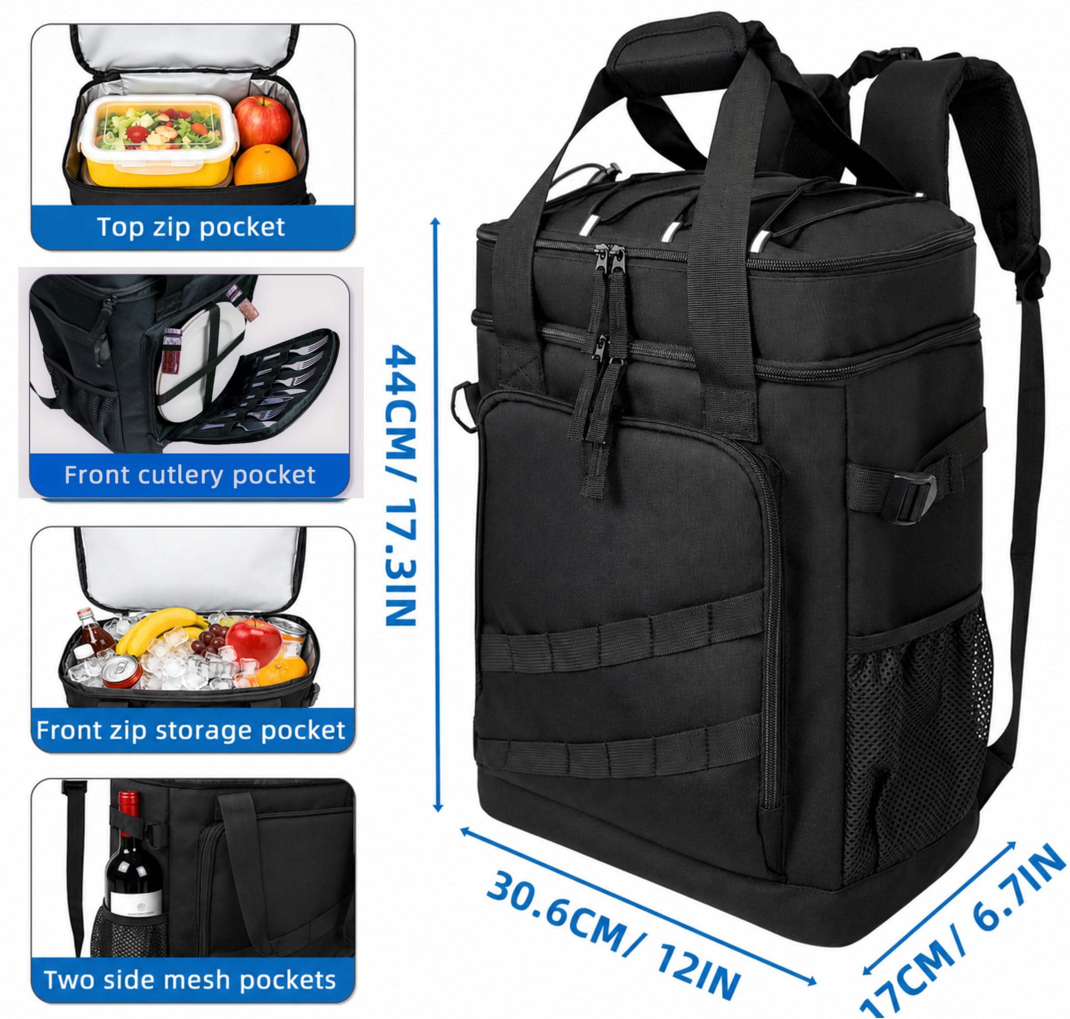 Zaino da 40 l, leggero, con apribottiglie, per spiaggia, viaggi, campeggio e pranzo