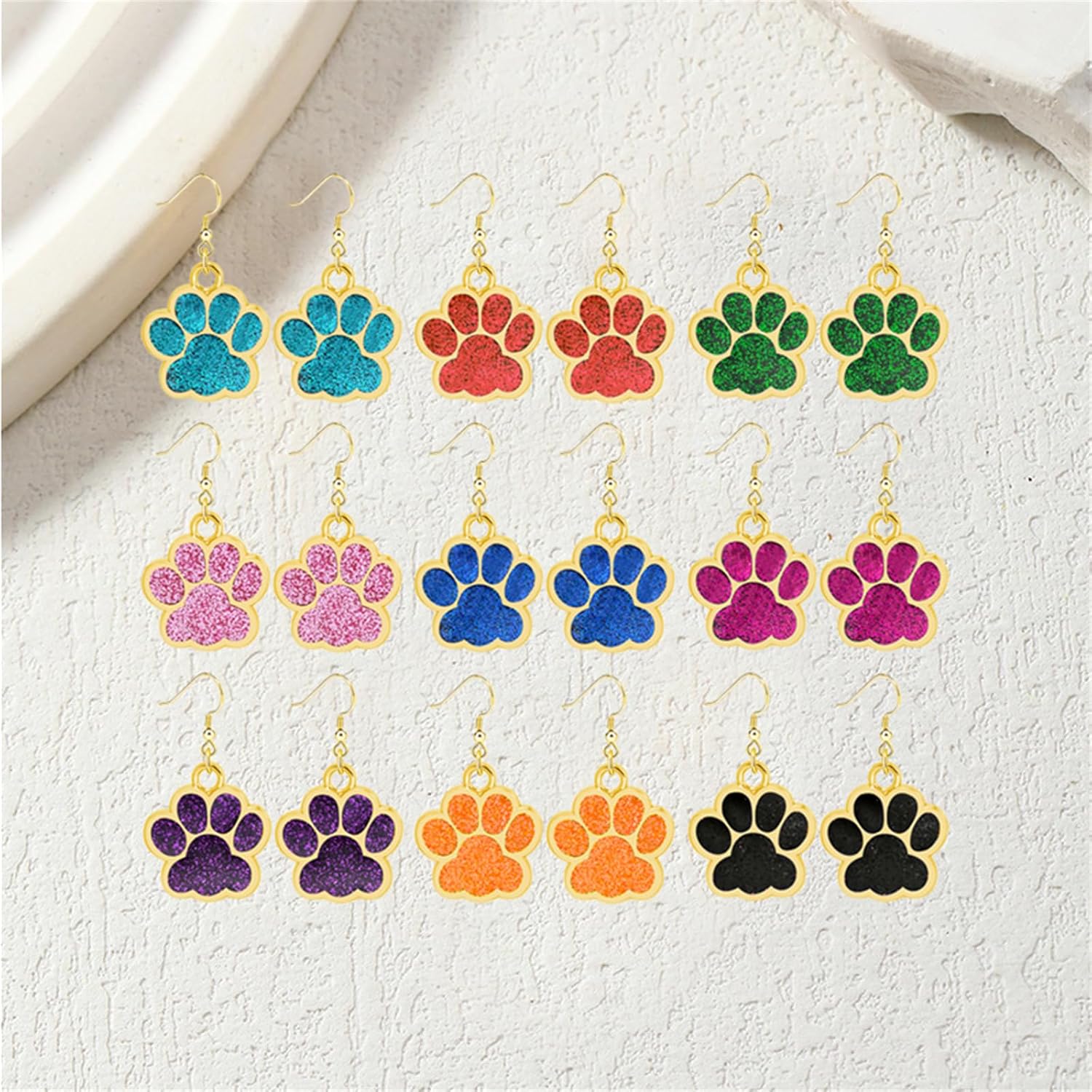 Dreuyet 9 Pairs Paw Earrings Set for Women Shinny Glitter Cute Muticolor Dog Cat Paw Print Earring Heart Footprint Statement Cocktail Party Holiday Jewelry Animal Lovers Gifts - Image 2