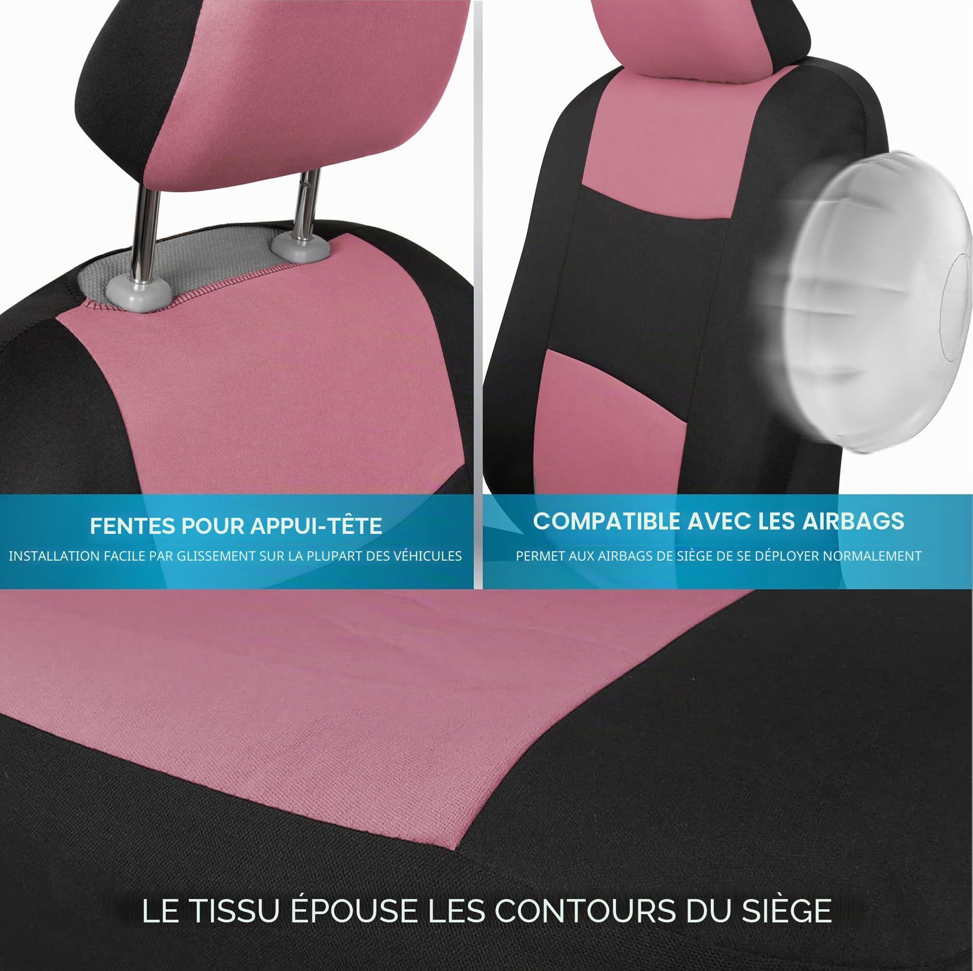 BDK PolyPro Ensemble Complet de Housses de siège de Voiture en Rose sur Noir - Banquette Avant et arrière divisée pour Voiture, Facile à Installer - Accessoires de Voiture, camions, camionnettes, SUV