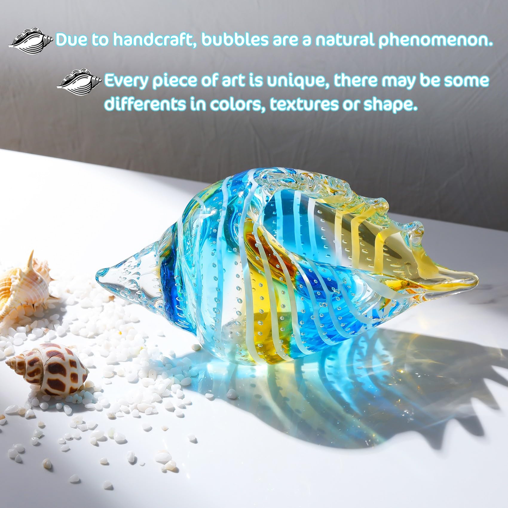 Blown Glass Conch Shell Statues Ocean Art Sea Decor Crystal Seashell, Glass Conch Ocean Gifts for Women Mom Friends for Annversary Birthday Christmas