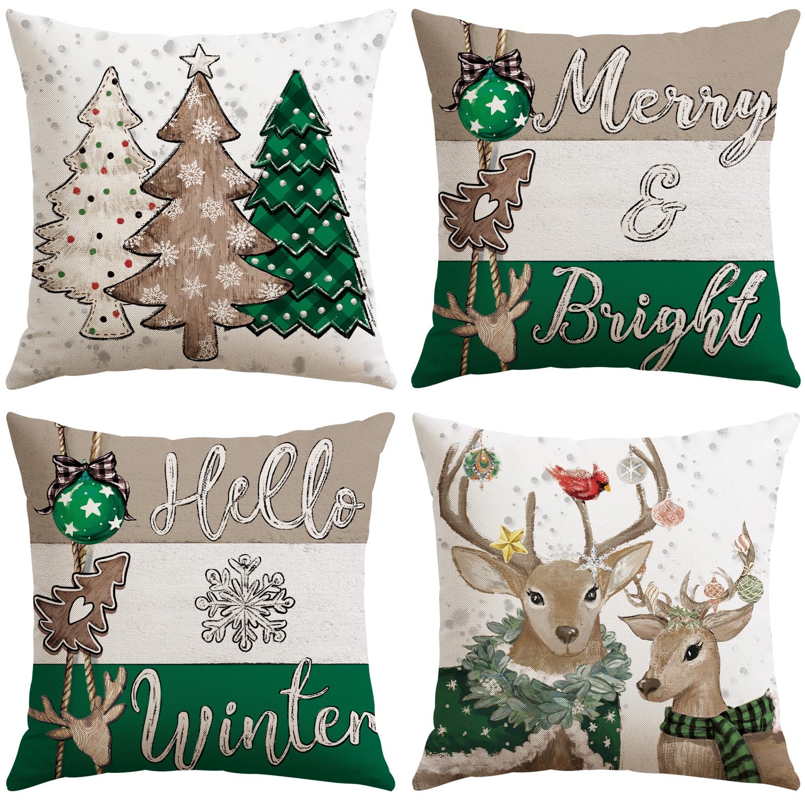 Housses de coussin de Noël lot de 4 vert idée cadeau décoration salon et lit