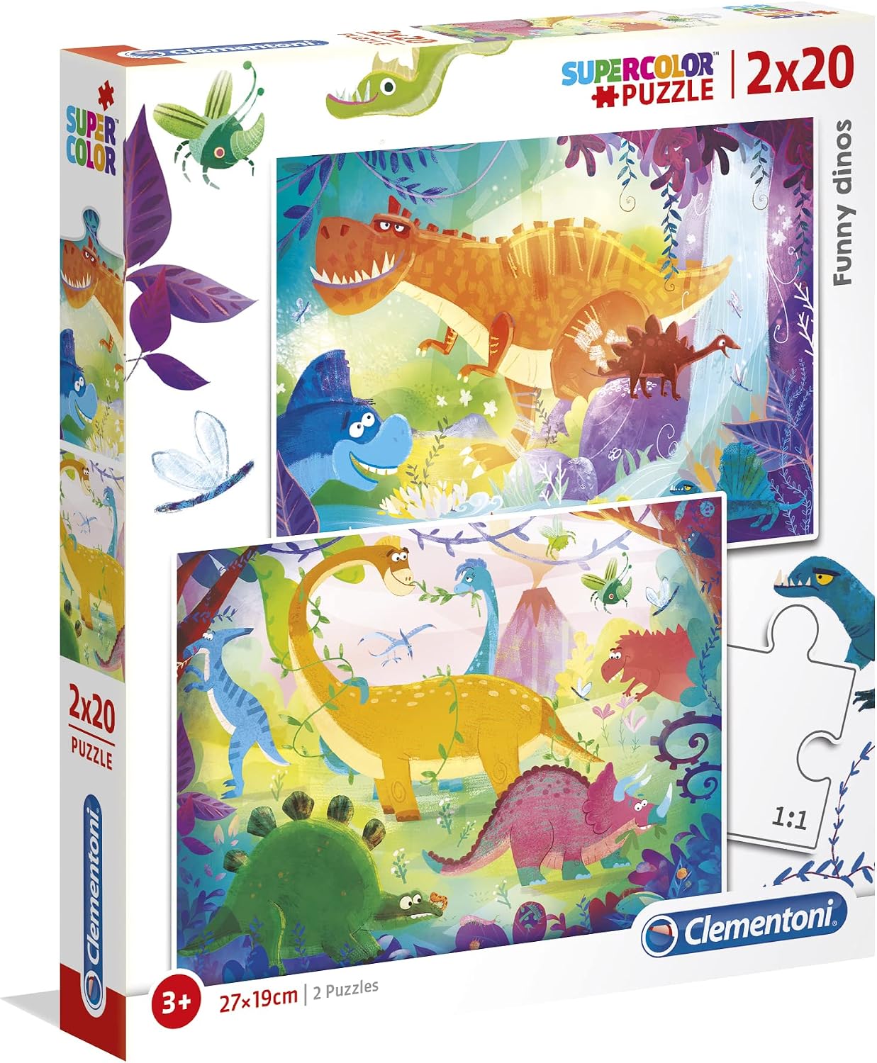 Clementoni 24755 Supercolor Lustige Dinos – Puzzle 2 x 20 Teile ab 3 ...