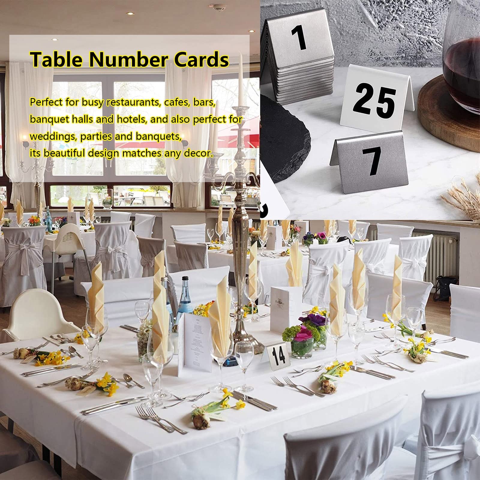 Tischnummernständer im Zeltstil für Restaurants, Bars, Partys, Hochzeiten. Tischnummern-Tischkarten, 1-50 1-100 stapelbare Tischnummern aus Metall, platzsparend, doppelseitige digitale Karten (1