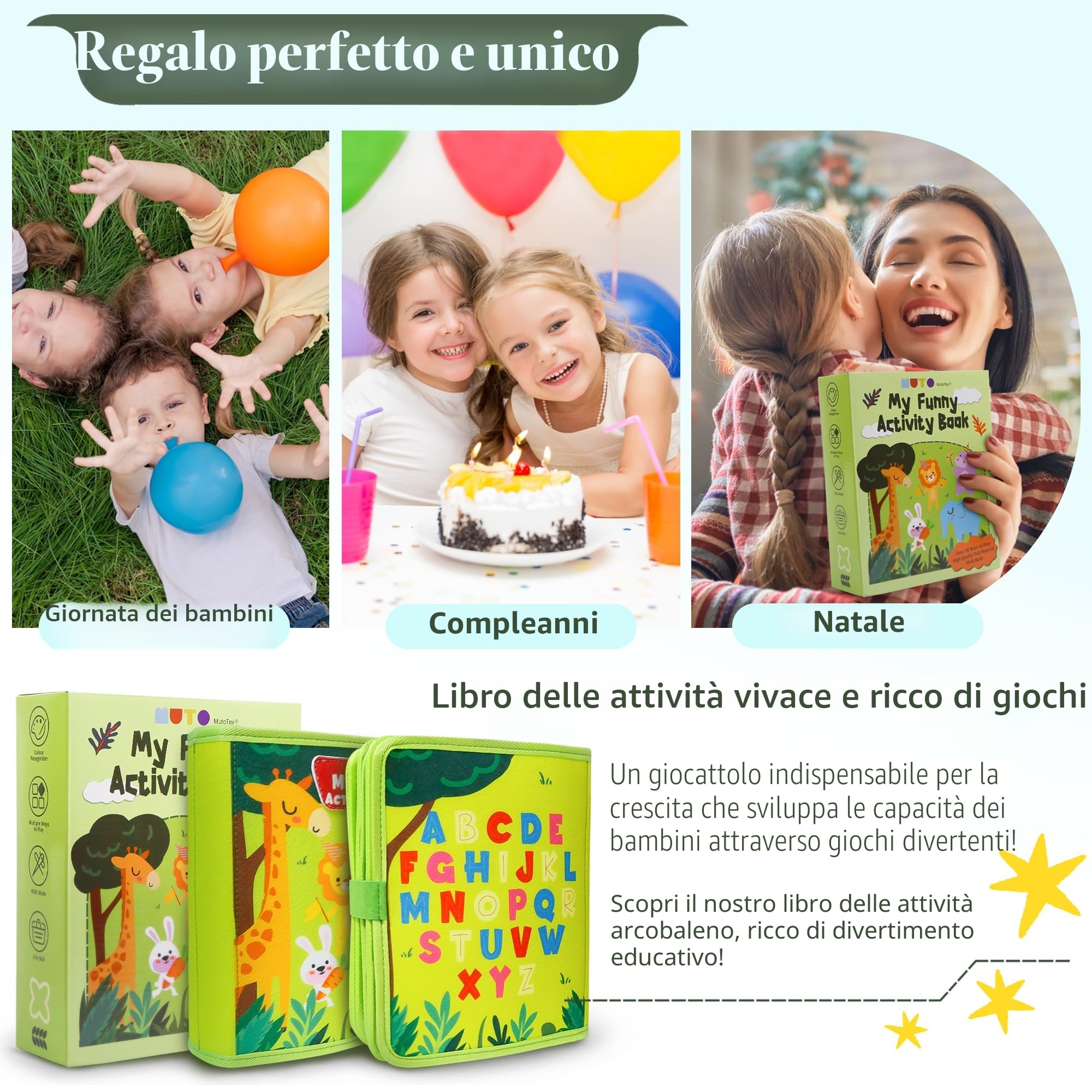 Busy Board Montessori 1 Anno, 22 in 1 Libro Montessori Interattivo in Feltro, Quiet Book Sensoriale Educativo, Giochi Interattivi per Bambini, Regali per Bambini Bambina 1 2 3 4 Anni