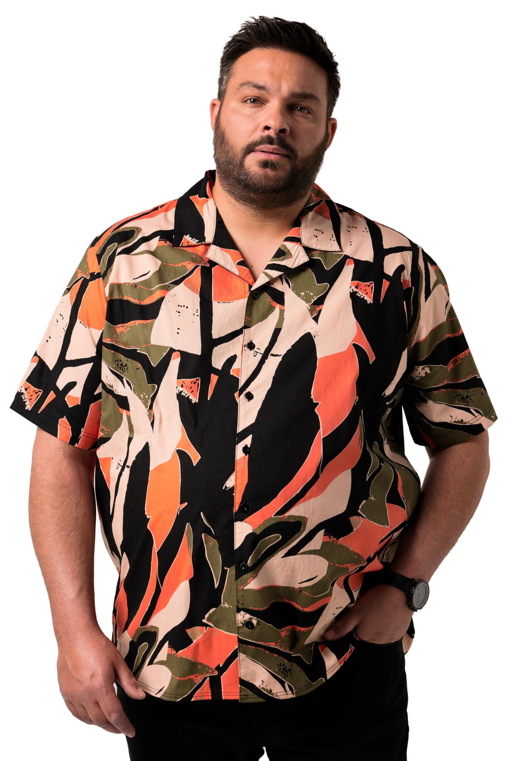 Men Plus Herren große Größen Übergrößen Menswear L-8XL Hemd, Halbarm, Alloverprint, Cubakragen, Cuba Fit 839699