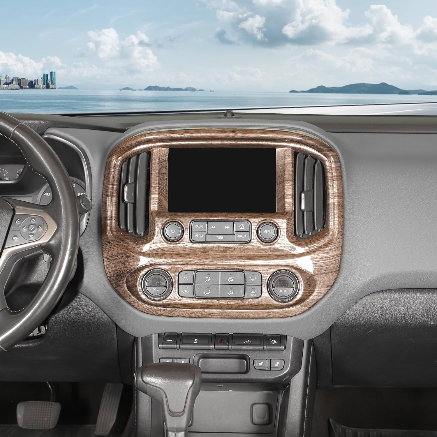 Voodonala for Chevy Colorado Center Console GPS Navigation Air Vent Cover Trim Compatible with Chevy Colorado/GMC Canyon 2014-2022(Wood,ABS)