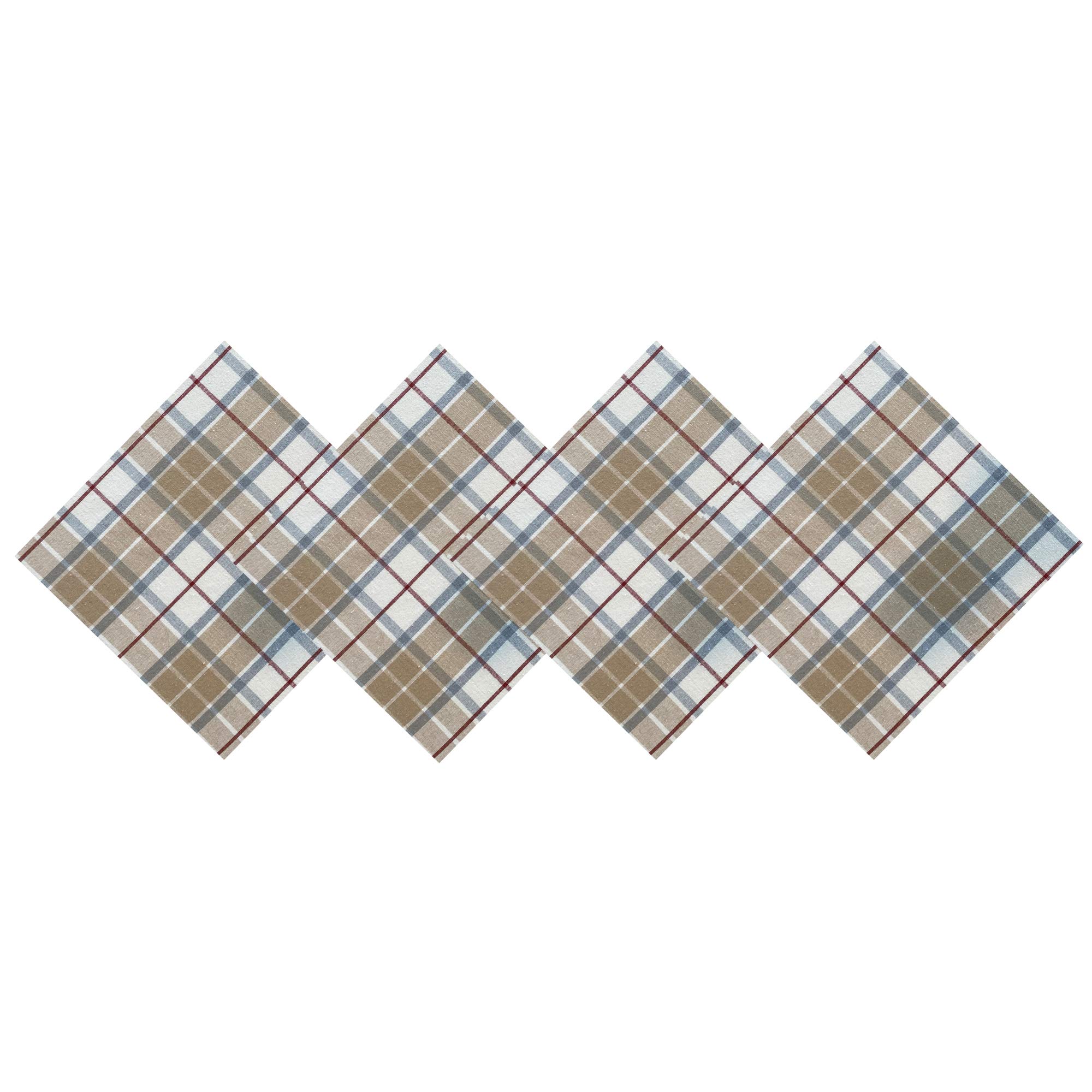 Lintex Grey Cottage Cabin Plaid 100% Cotton Fabric Napkins, Country Rustic Taupe and Gray Easy Care Cotton Weave Napkins, Setr of 4 Napkins
