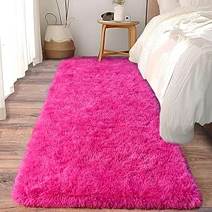 Amazon.com: Ailyei Soft Shag Runner Rugs for Girls Bedroom, 2x6 Hot ...