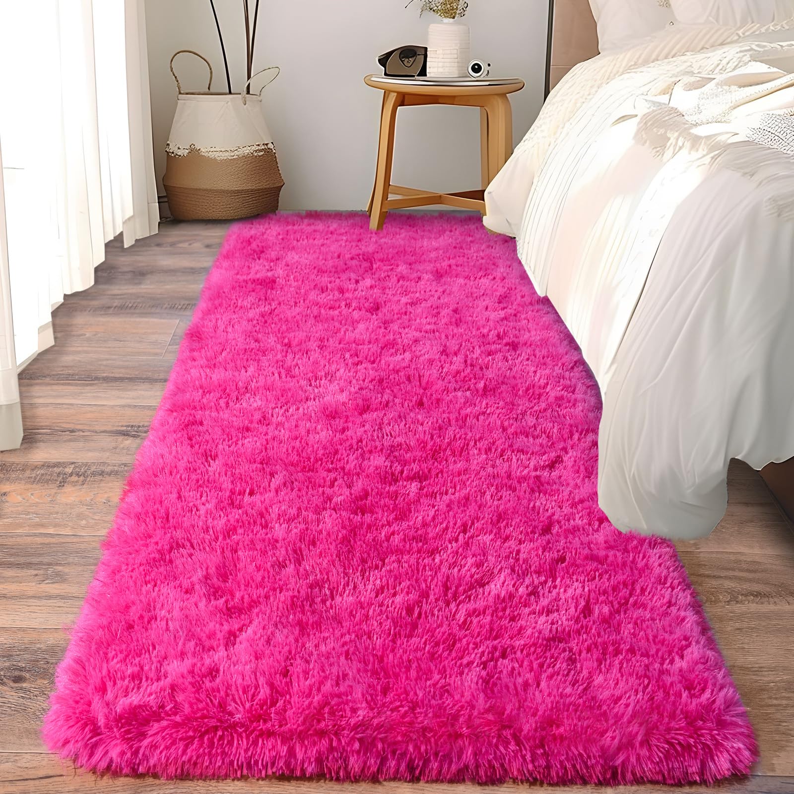 Ailyei Soft Fluffy Shag Runner Rugs for Girls Bedroom 2x6 Hot Pink Washable โ image 1
