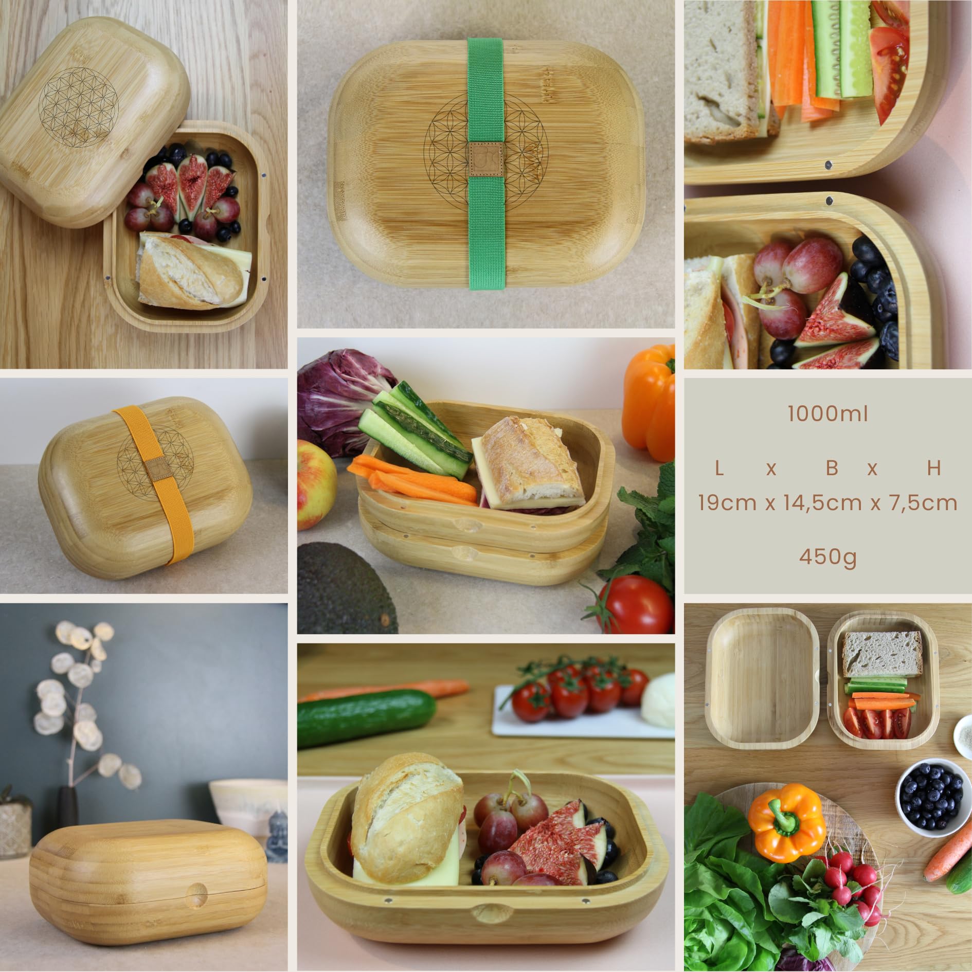 Pure Brotzeitdose, 100% Bambus, Lunchbox frs Bro mit Magneten, Blume des  Lebens, 1000 ml, hochwertig, Outdoor Vesperbox, umweltfreundlich,  plastikfrei, BPA-frei, handgefertigt : Amazon.de: Kche, Haushalt & Wohnen