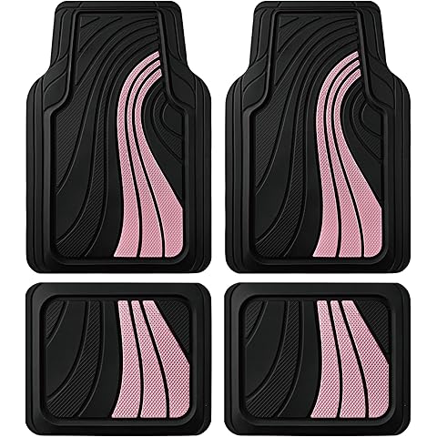 Road Comforts Car Floor Mats Full Set – Front & Rear Car Floor Mats with Aluminum Design, Anti-Slip Backing, All-Weather Protection, Trim-to-Fit Car Mats for Most Sedans, SUVs & Vans - Pink