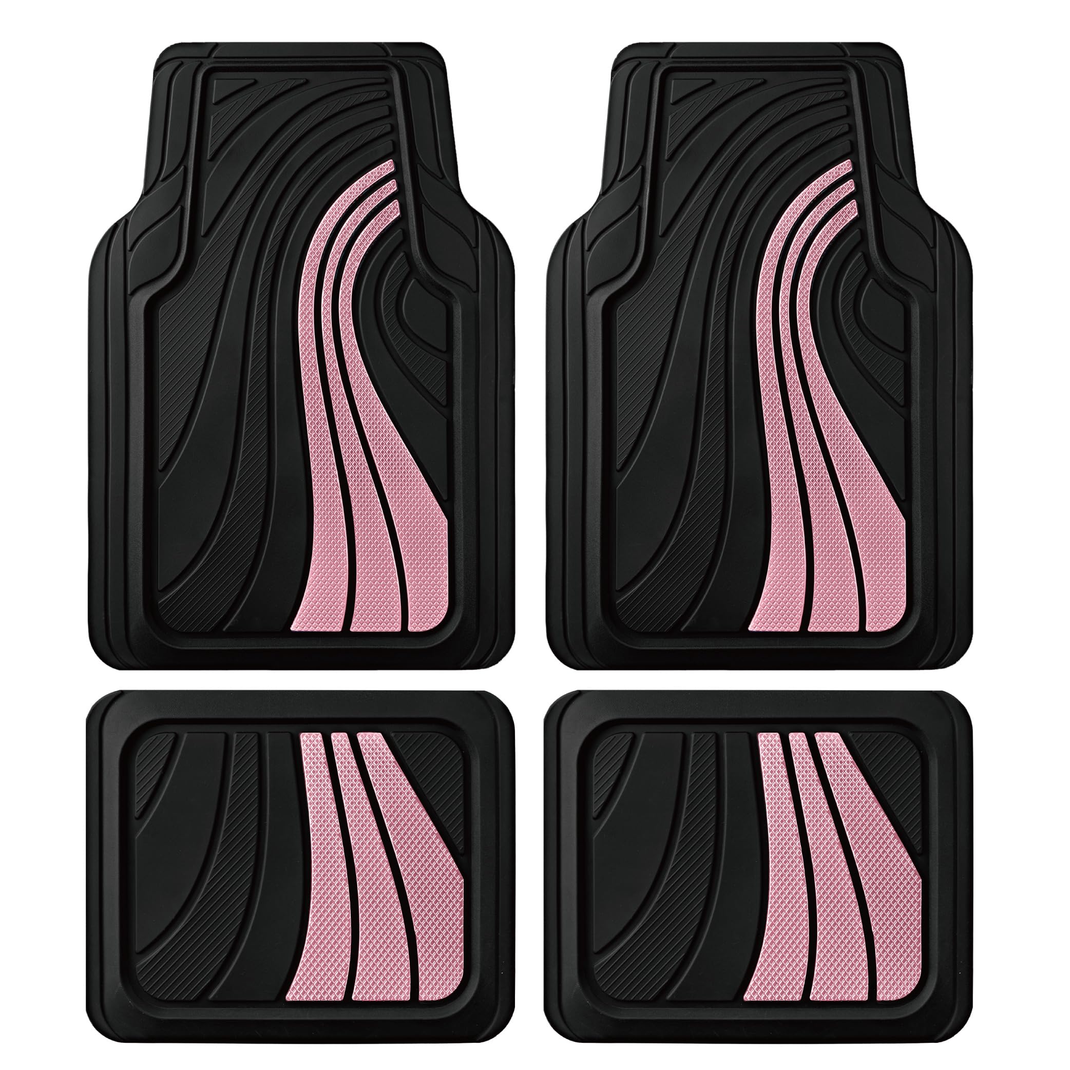 Road Comforts Car Floor Mats Full Set Front Rear Car Floor Mats with Aluminum Design Anti-Slip Backing All-Weather