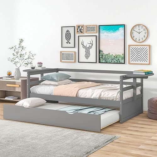 Miniatura 72 de Merax Sofá cama multifuncional de madera con cajones Sofá cama de almacenamiento con cabecero/ahorro de espacio/no necesita somier blanco
