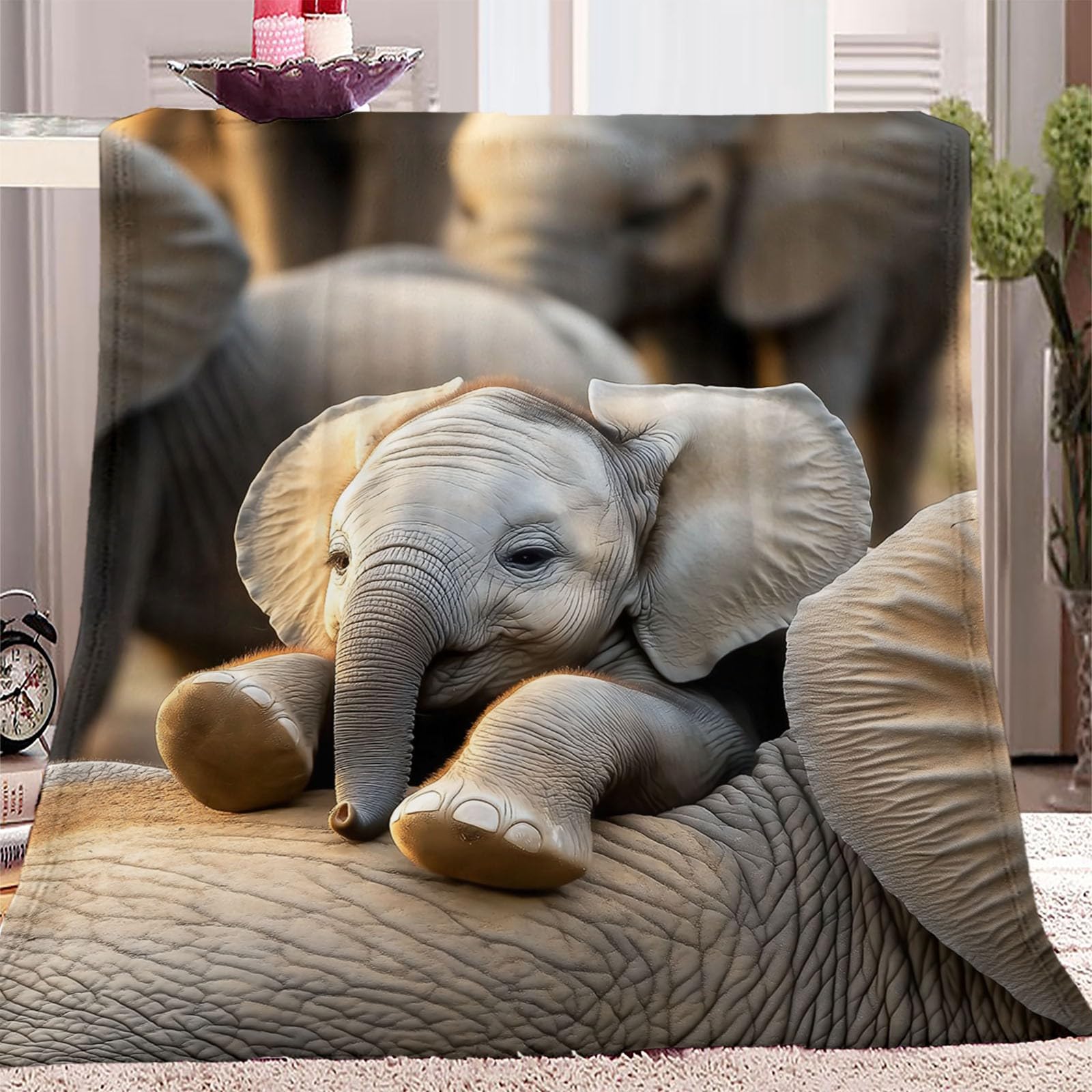 Kuscheldecke Tier Verspielter Elefant Bunt 180 x 200 cm, Flauschig Weich Warm Drucken Personalisierte Decke,Kuscheldecke für Tagesdecke Decke Sofa Bett und Picknickdecke