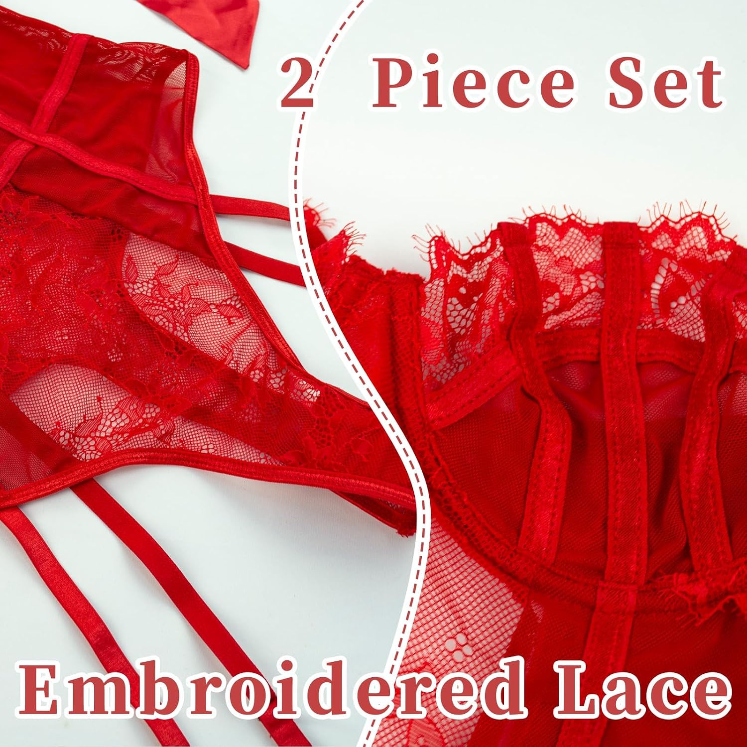 Womens Sexy Lace Bodysuit Teddy Lingerie set G-String Stockings
