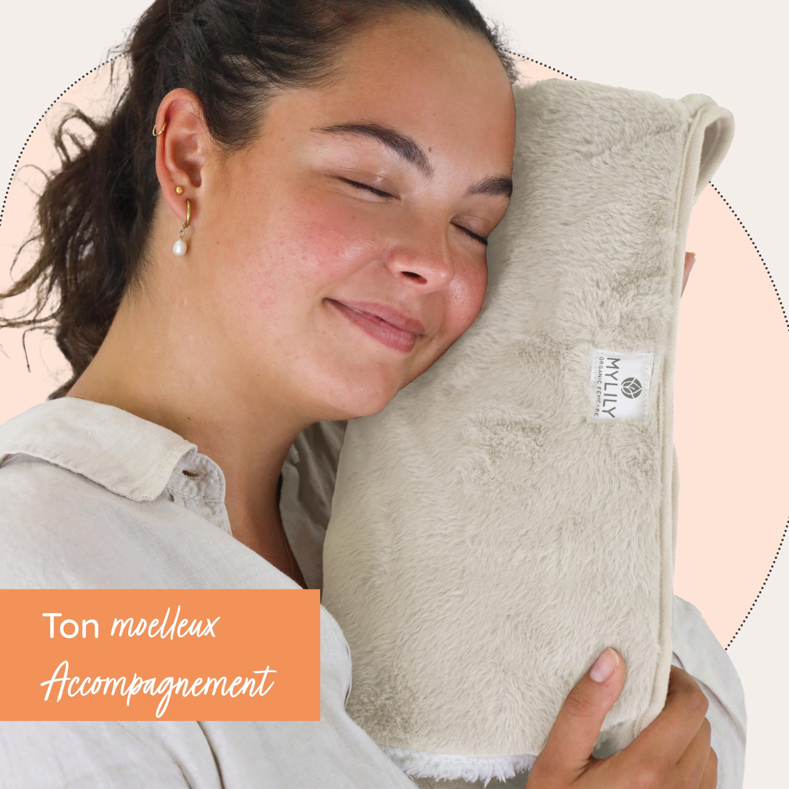 MYLILY ceinture chauffante règles douloureuses, bouillotte 1 l, Beige | 3-en-1, sangle 130 cm scratch, caoutchouc naturel sans BPA, ventre, mains libres, poche avant, lavable