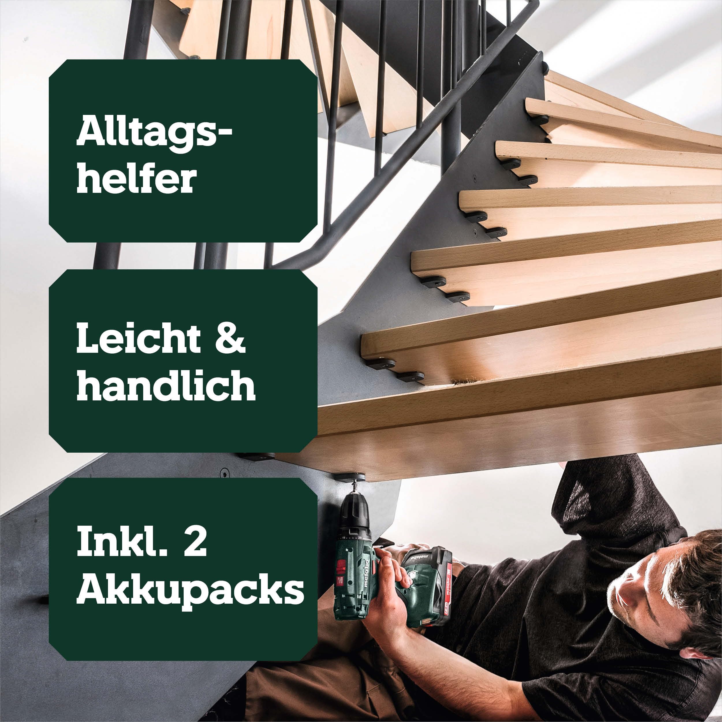 metabo Akku-Bohrschrauber BS 18 Set, 18 V Schrauber, 74-tlg. Zubehör-Set | Mobile Werkstatt im Koffer, inkl. 2 x 2.0 Ah Li-Power Akkus, Ladegerät, LED-Licht, Gürtelhaken, Schnellspannbohrfutter