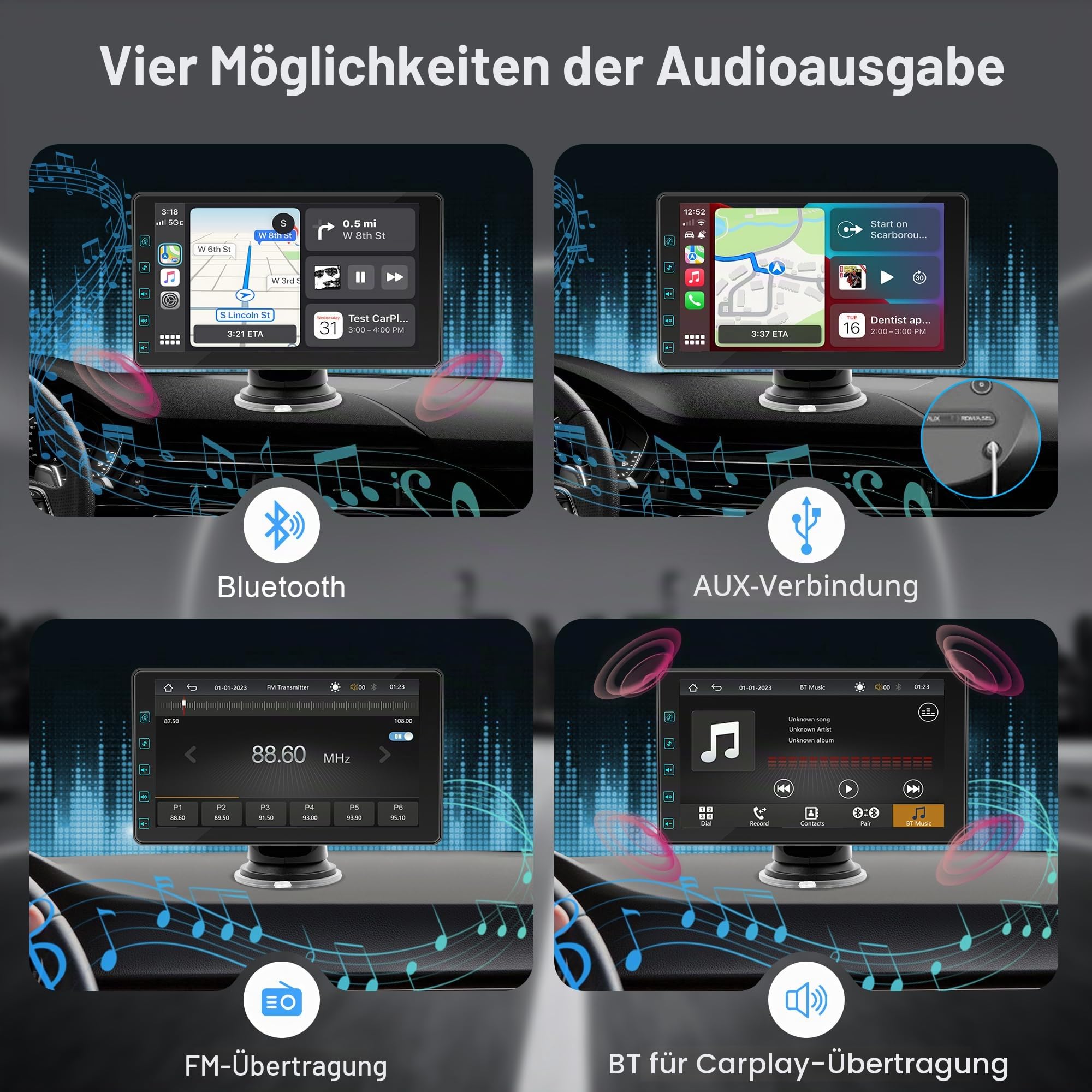[Wireless] 7" Wireless Autoradio with Carplay & 1080P Reverse Camera,Portable Touch Screen Car Play GPS Navigation for Car,Car Audio Receivers with Mirror Link, Android Auto,Bluetooth,FM, Siri