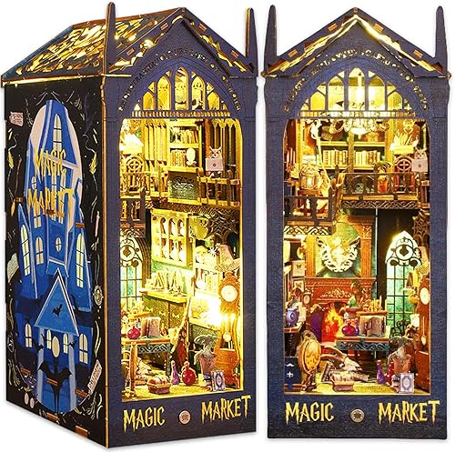 Miniatura 1 de TuKIIE Kit de bricolaje en miniatura para rincón de libro, inspirado en la película, estante para casa de muñecas con sensor de luz y movimiento de