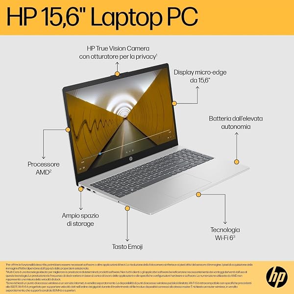HP Laptop 15-fc0021sl, PC Portatile 15", Display FHD, Notebook, (AMD Ryzen 7 7730U, RAM 16GB, SSD 1TB, Windows 11), Computer Portatile, Uso quotidiano, Tastiera Italiana, QWERTY, Argento - 4