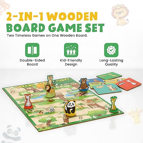 Vista 2 de Juegos de mesa de madera 2 en 1 - Juego de arriba y abajo y parchess - Estilo Ludo clásico - Tablero de madera premium con dados y piezas de juego