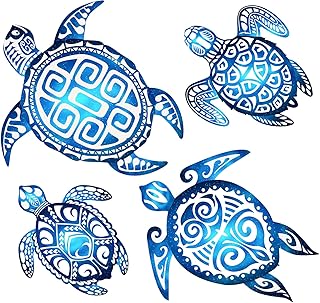 4 Pieces Sea Turtle Bathroom Wall Decorations Sea Turtle Ocean Voyage Wall Sign Sea Turtle Beach Theme Wooden Plaque Sea Turtle Farmhouse Rustic Wall Decorations for Home Wall Bathroom Decor Blue