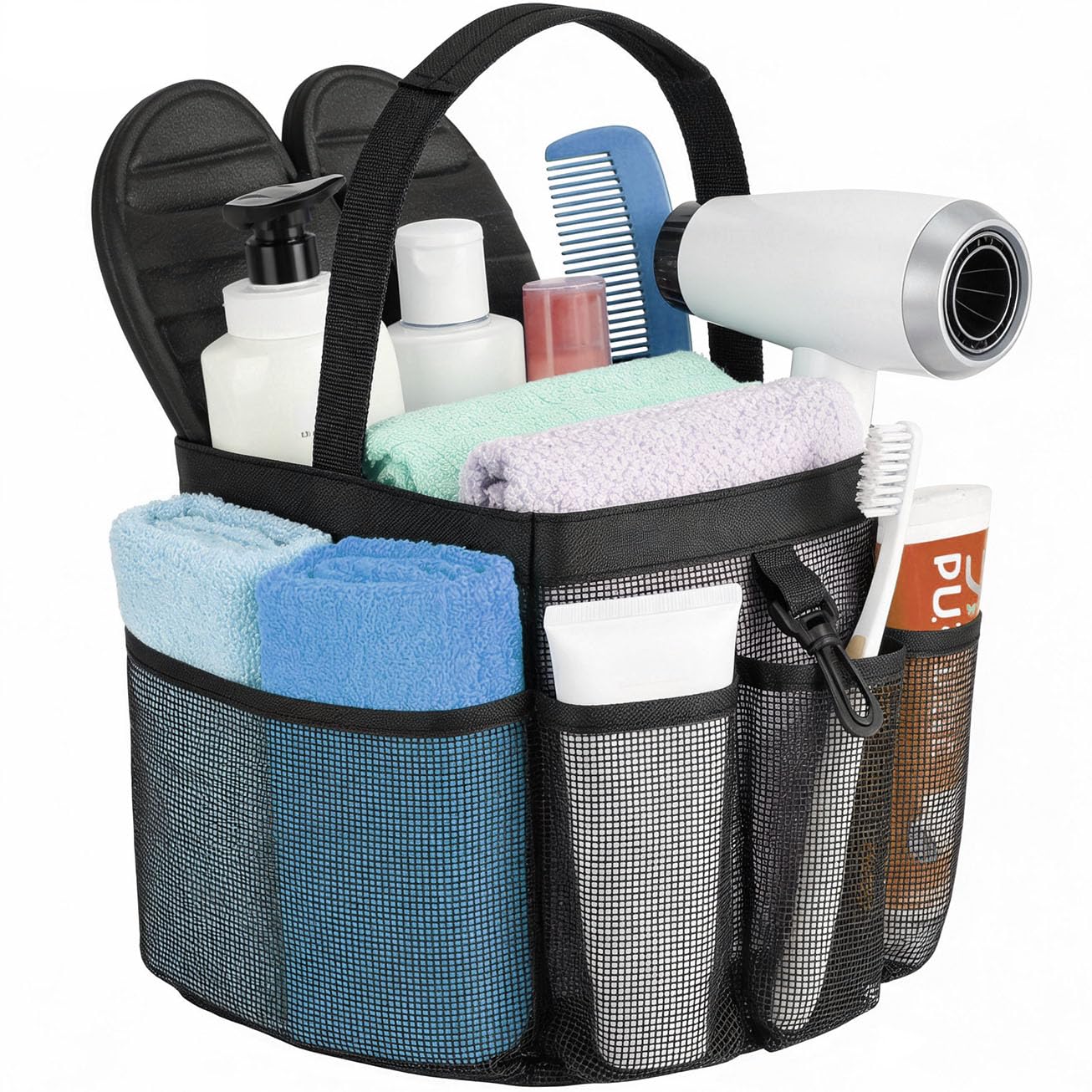 Mesh Shower Caddy Portable for College Dorm Room Essentials 8-Pocket Large Capacity Shower Tote Toiletry Bag Basket Quick
