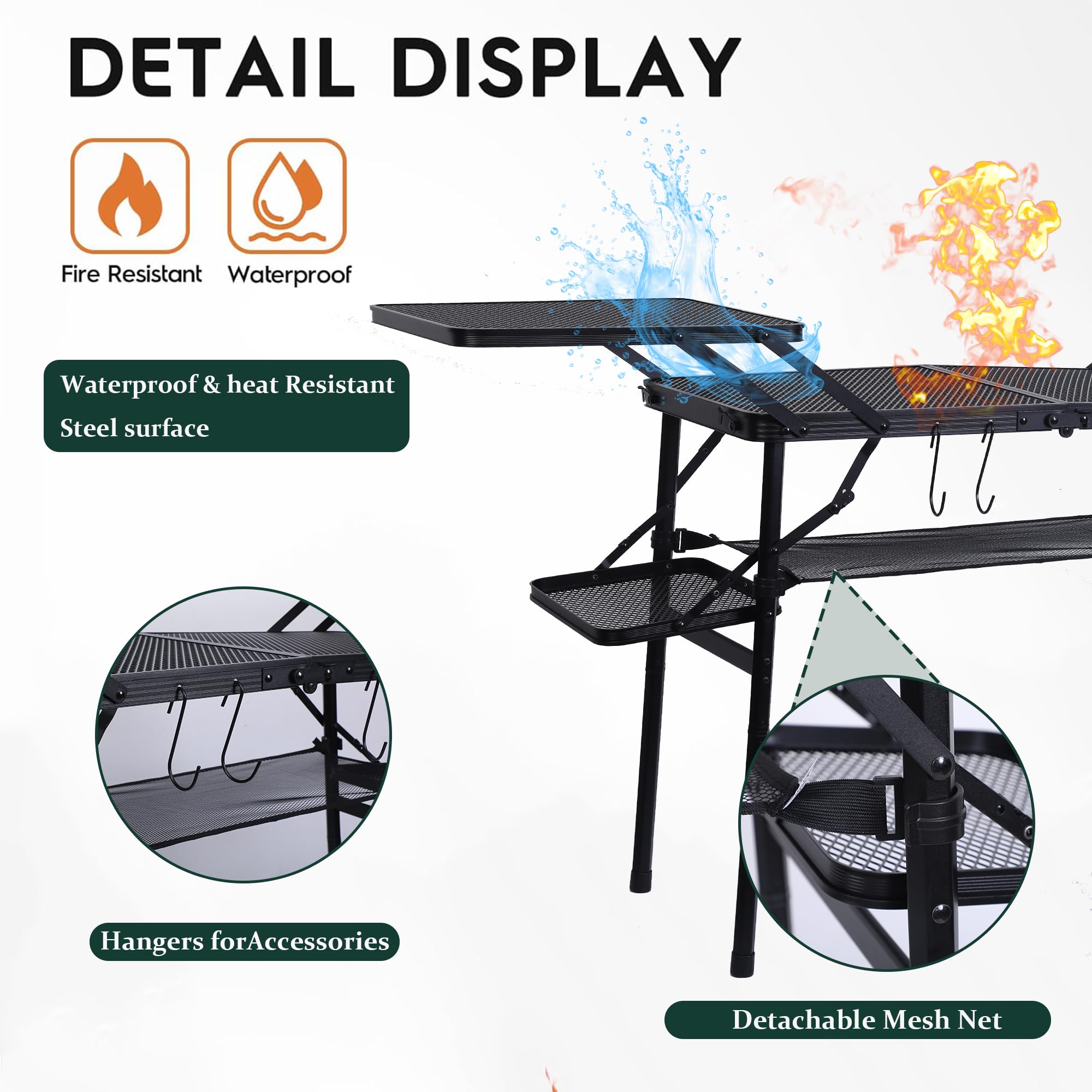Nice C Camping Table, Folding Table, Grill Table, Folding Camping Table, Outdoor Table, Camping Tables That Fold Up Lightweight, with 4 Side Tables & Mesh Net for BBQ, Camping