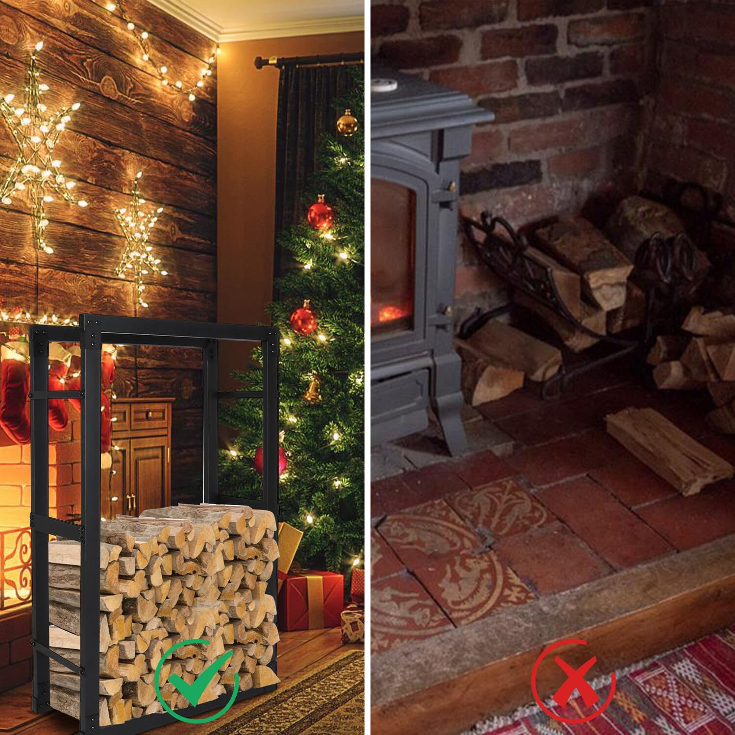 Feuerholzregal 100x100x25cm – Holzlager für Holzscheite Kaminholzregal aus Metall Hochwertiges Brennholzregal Schwarz für Innen & Außen Großes Holzlager