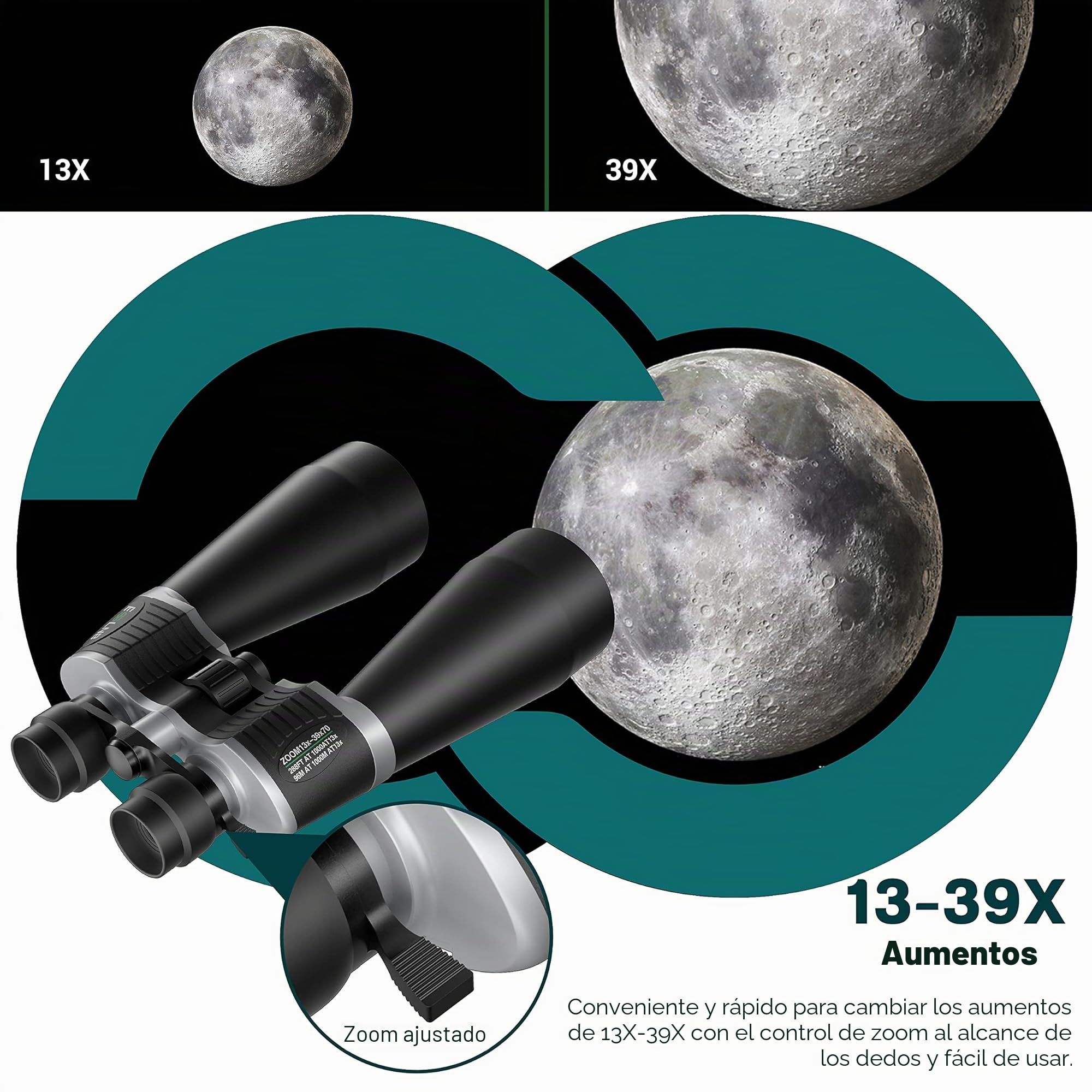 ESSLNB Prismatico Astronomico 13-39X70 Binoculares de Largo Alcance con Adaptador de Teléfono Adaptador de Trípode y Bolso para Terrestre Visita Caza Turismo