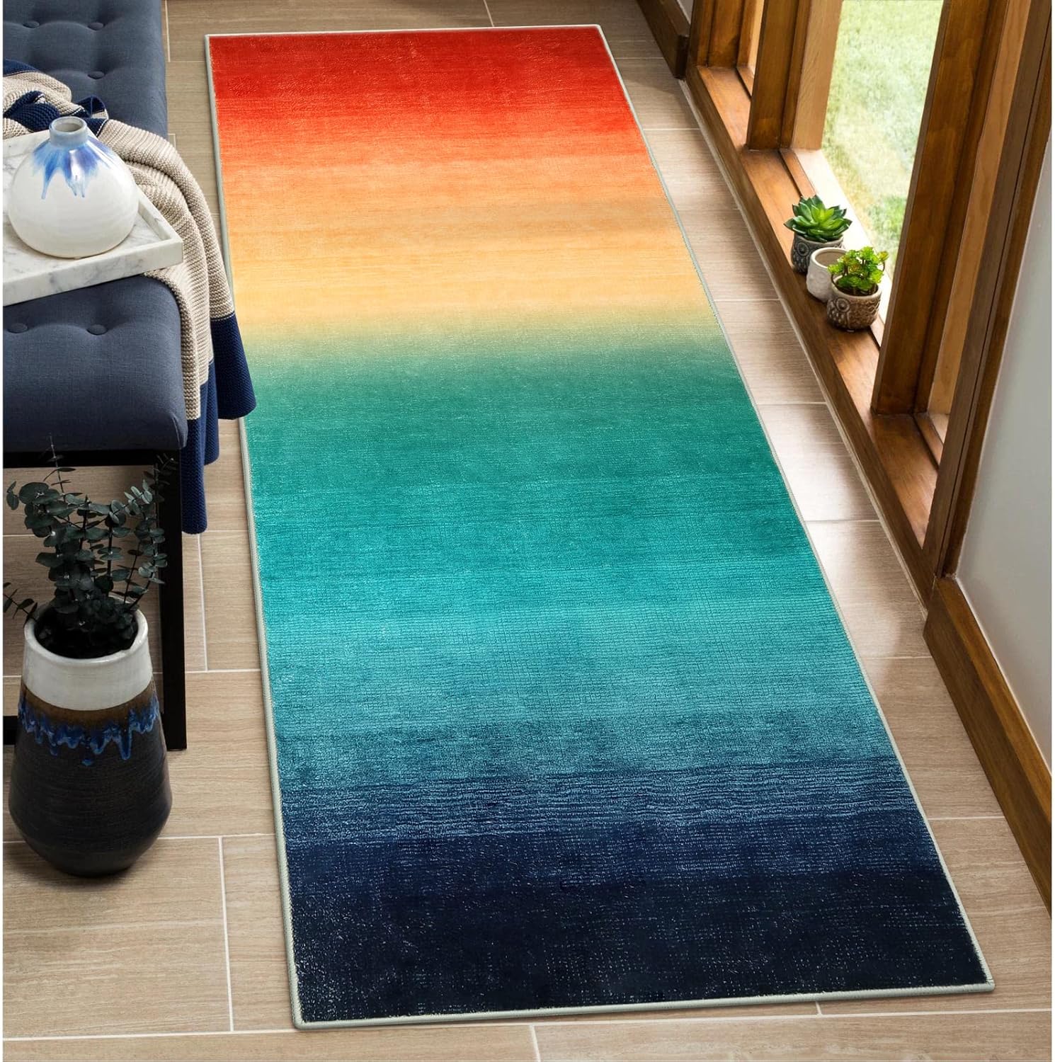 Wonnitar Washable Runner Rug for Hallway 2x6, Modern Ombre Kitchen NonSlip Rug
