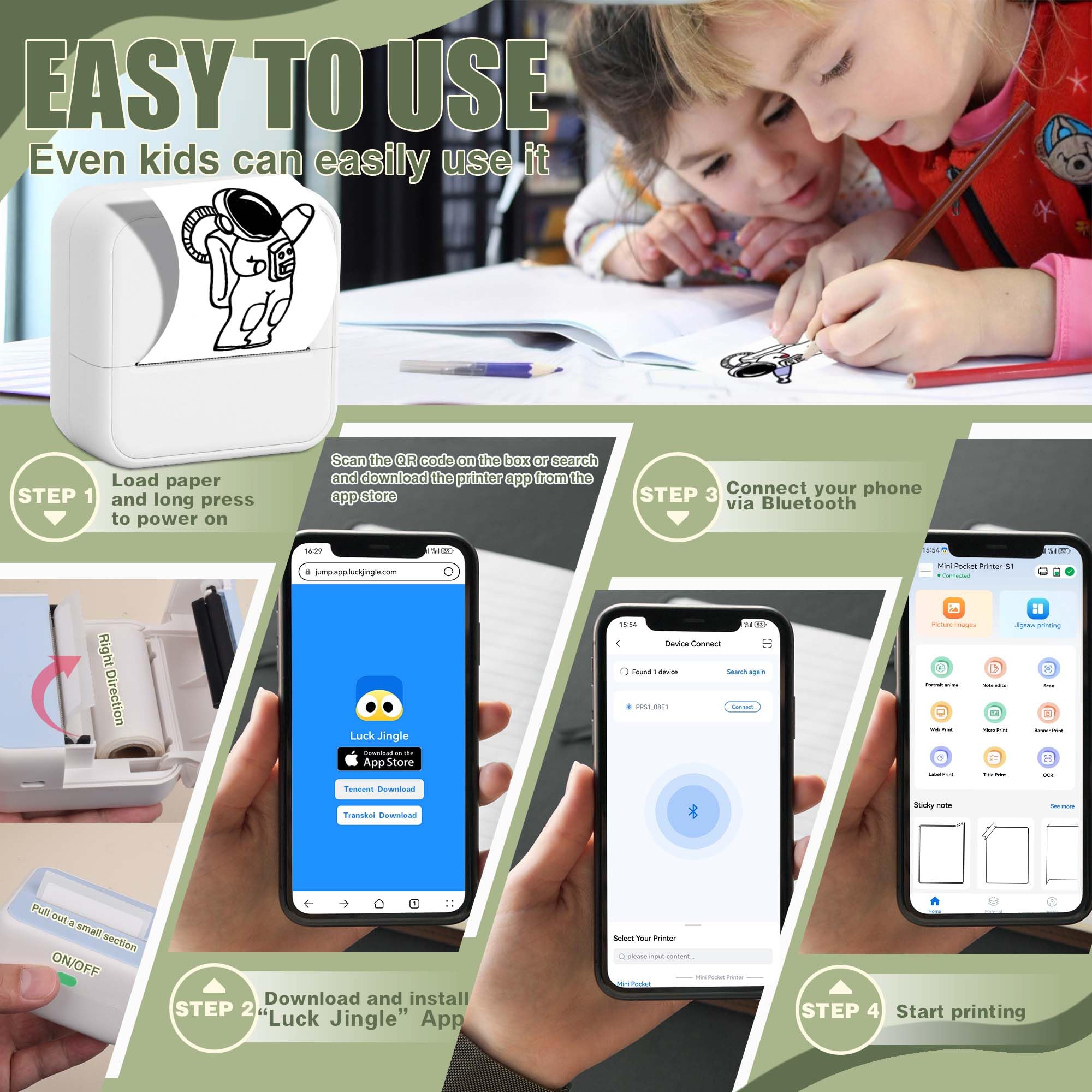 KEEPHOPE Etichettatrice con 6 nastri, etichettatrice termica, mini stampante Bluetooth portatile con nastro trasparente per casa, cucina, scuola, bianco