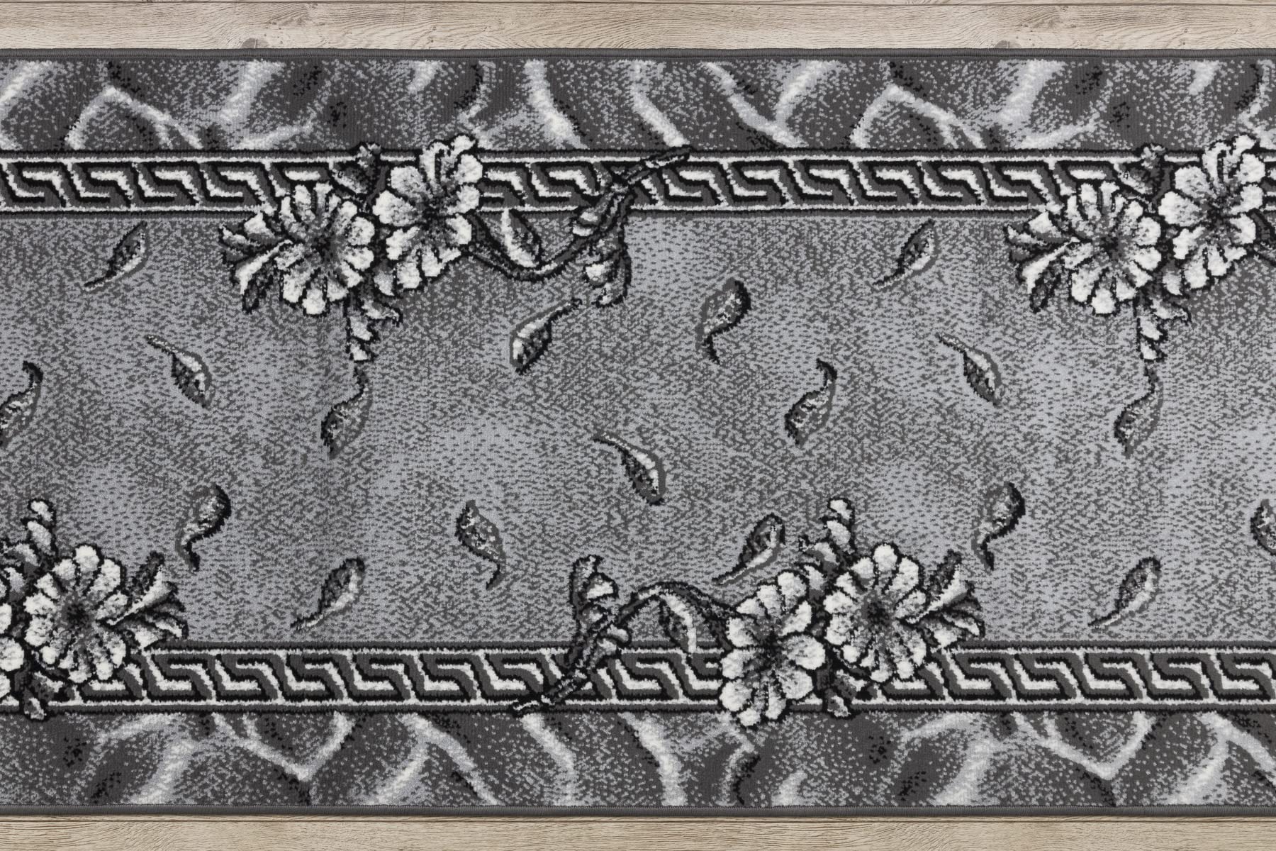 rugsx Tapis de Couloir BCF MORAD Trio pour la Cuisine, Le Hall, Le Couloir, l'entrée, Solide, Classique, Fleurs, Feuilles Gris/crème 60x450 cm