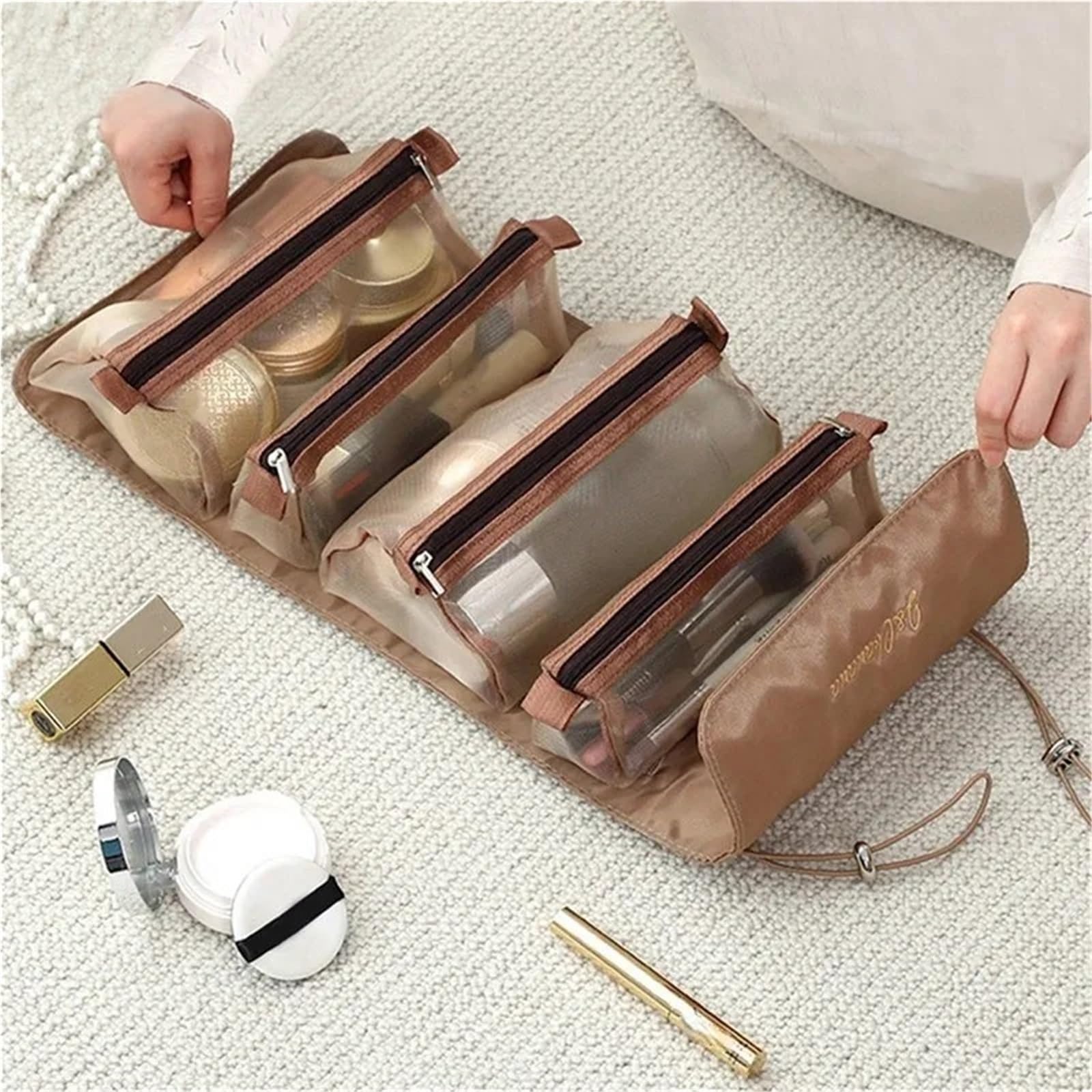 Bolsas de Maquillaje 4 en 1, Bolsa cosméticos Desmontable, portátil, Gran Capacidad, Plegable, for Almacenamiento Viaje, Uds para Viajar(Wine Red)