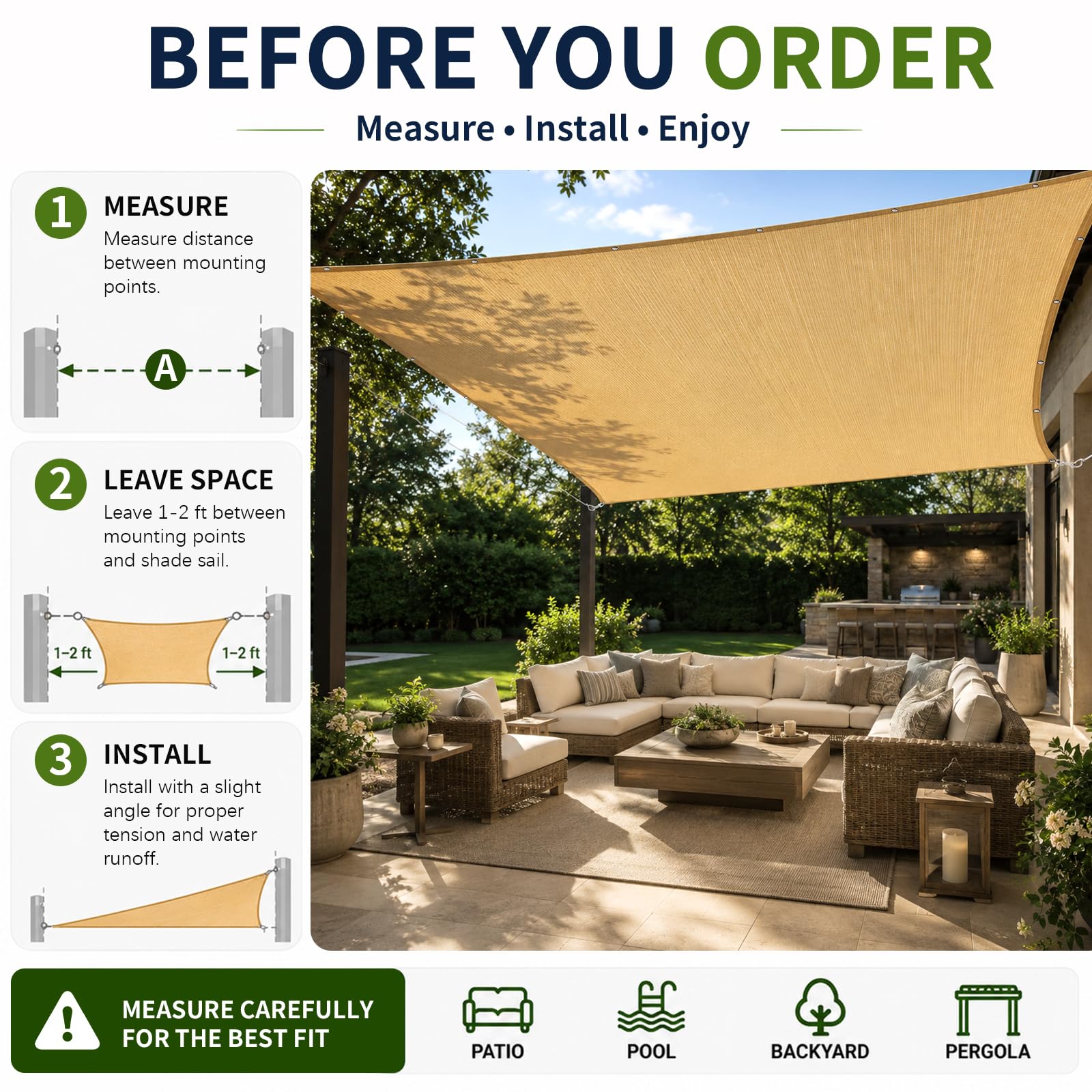 Osłona przeciwsłoneczna na zewnątrz, 20 x 50 cm, pergola, taras i patio na podwórko, z ochroną przed promieniowaniem UV, odporny na wysokie temperatury materiał HDPE , wzmocnione przelotki (20