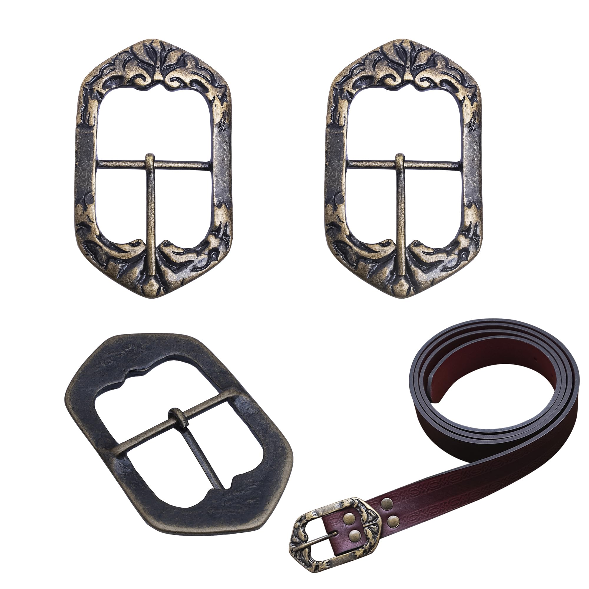 Lord of Battles Medieval Leather Belt with Late Medieval Buckle – 13th-15th Century LARP Cosplay Ren Faire Accessory (Buckle Set of 3, Medium)